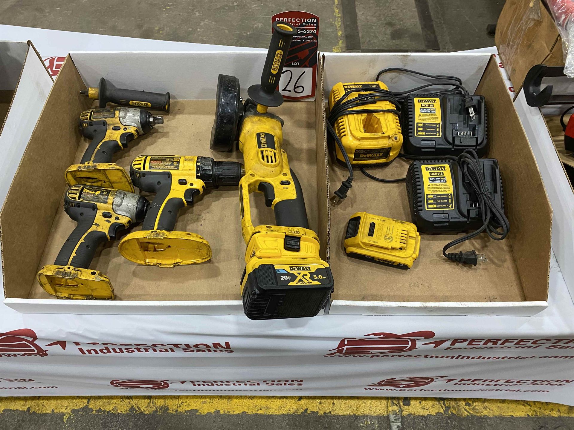 Lot Comprising Assorted DEWALT 18v Battery Tools w/ Batteries and Chargers