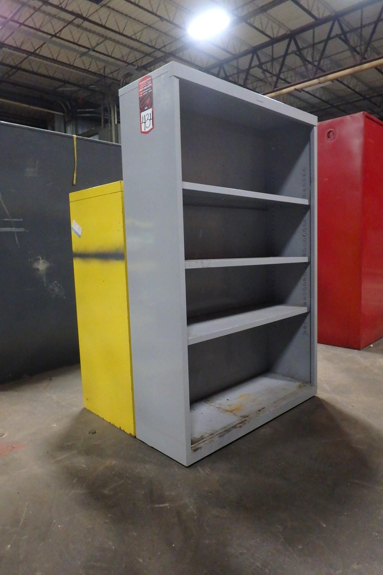 (4) Assorted Metal Shelves, (1) Storage Cabinet