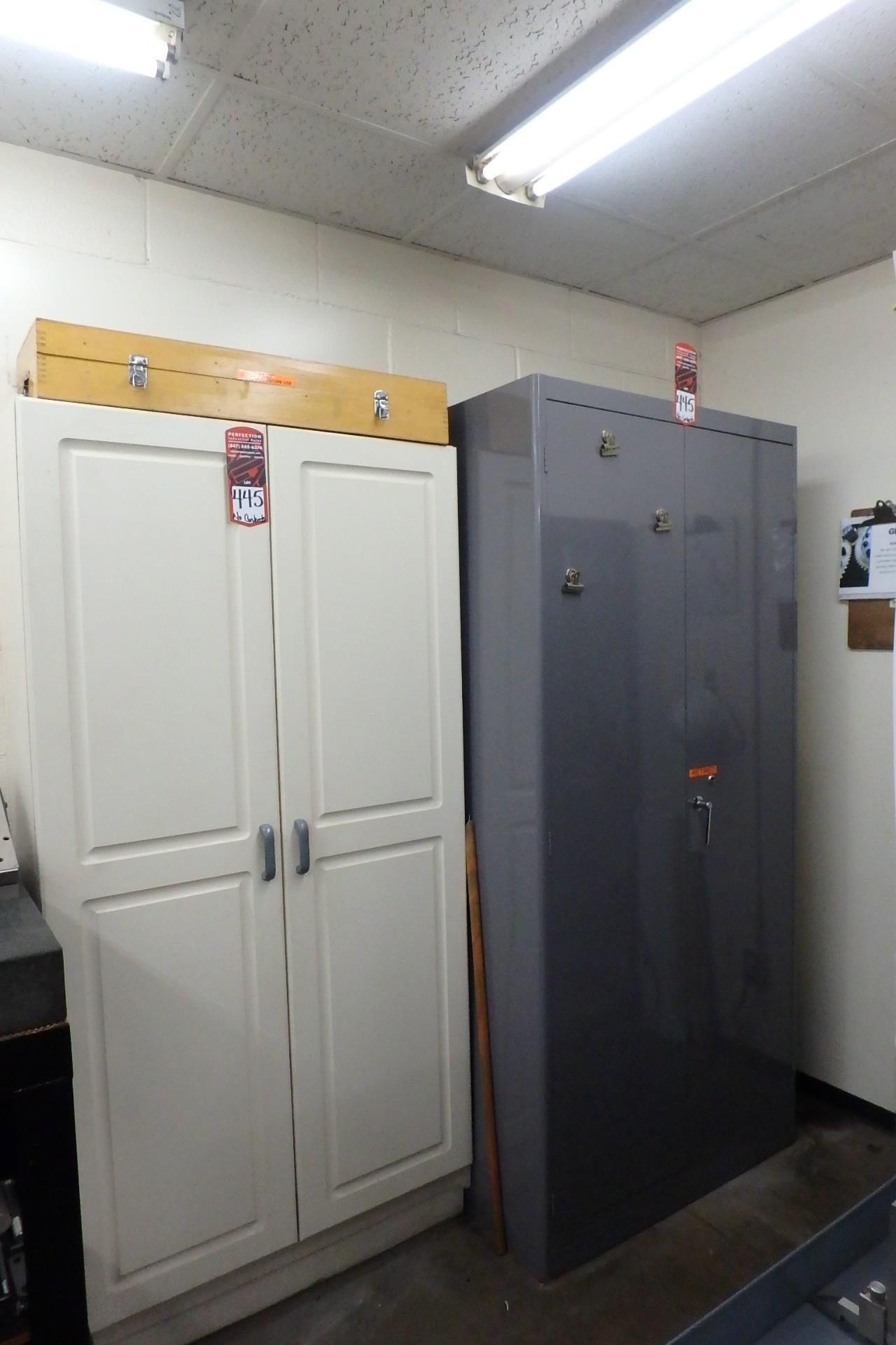 Lot Comprising (1) 2-Door Metal Storage Cabinet; (1) 2-Door Wood Storage Cabinet; (2) 72" H x 24"