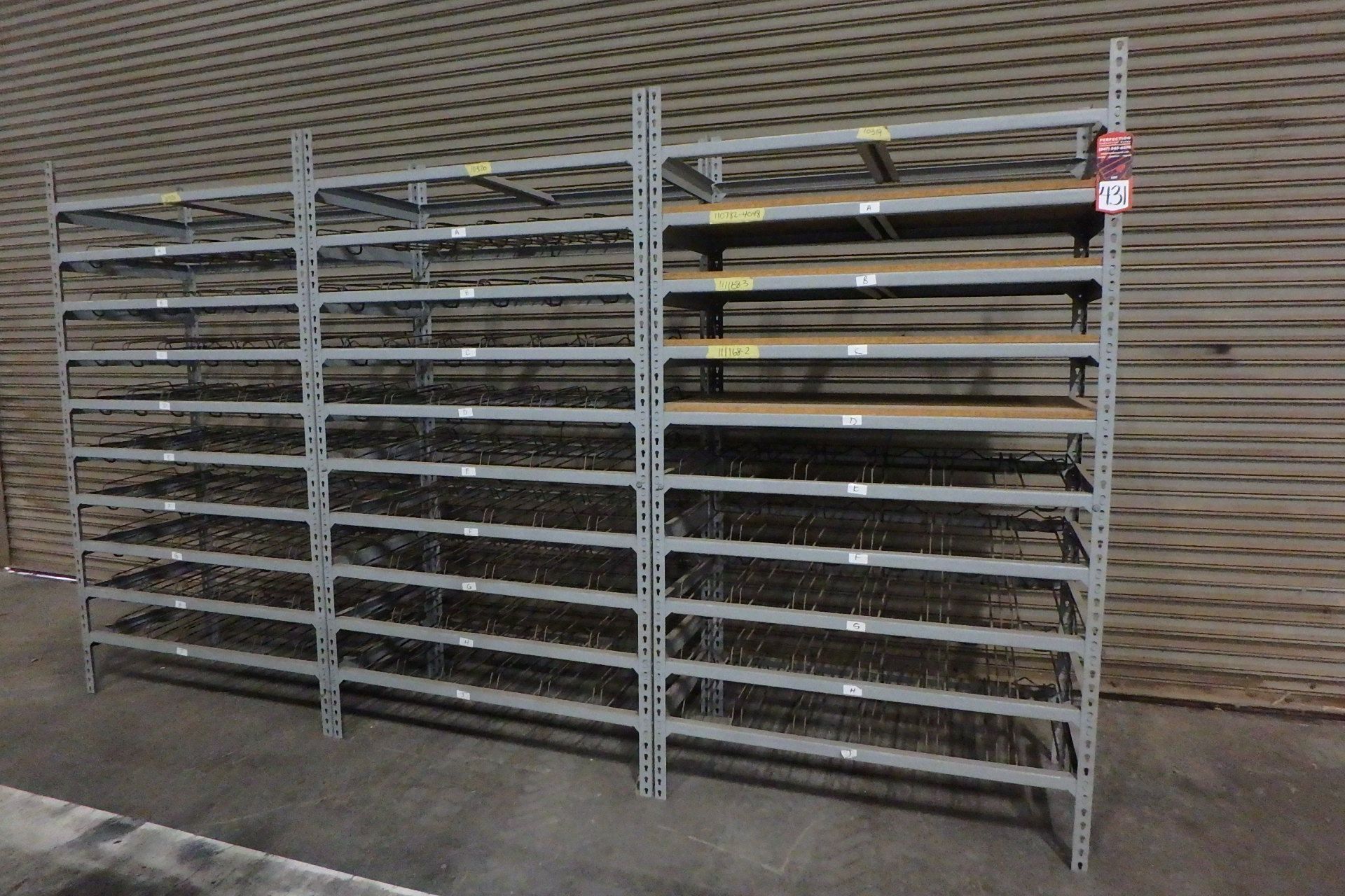 Lot Comprising (3) Sections of 84" x 24-1/2" x 48" FASTENAL Parts Bin Shelves; (1) Sections of 78" x