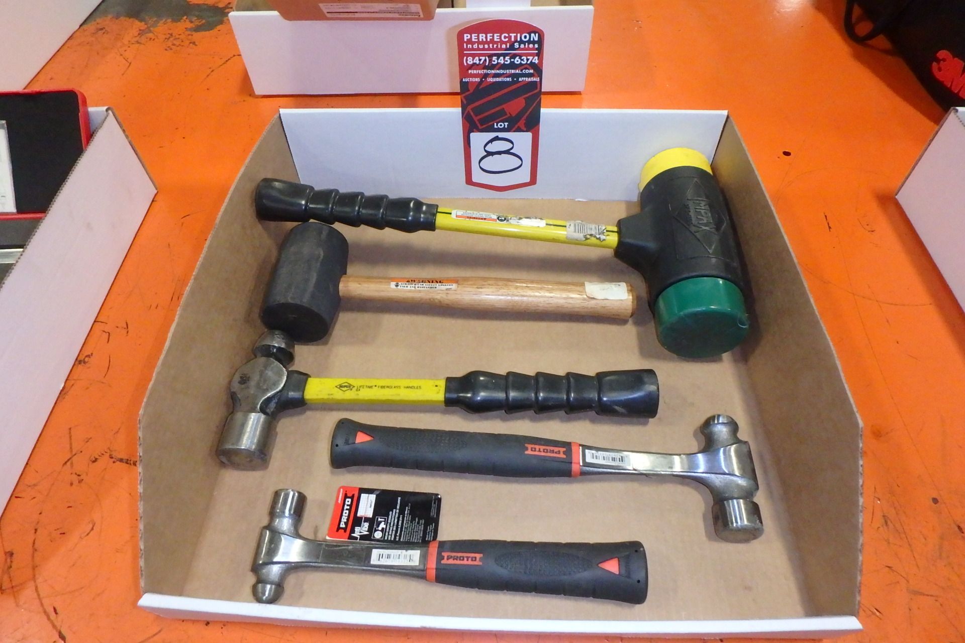 Lot Comprising (1) Dead Blow Hammer; (1) Rubber Mallet; (3) Ball Peen Hammers