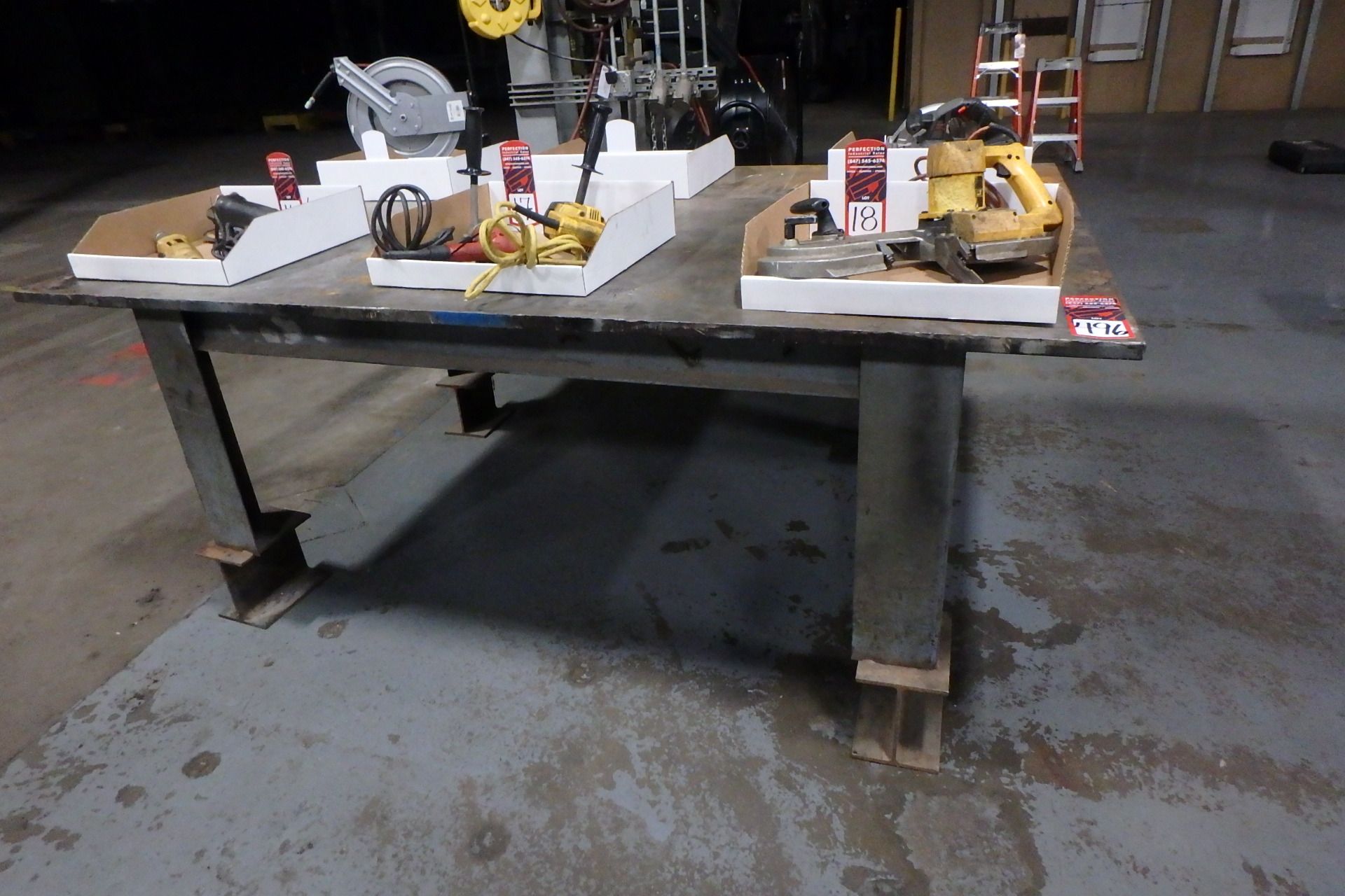 35" x 57" x 85-1/2" x 1" Metal Welding Table, (Contents Not Included)