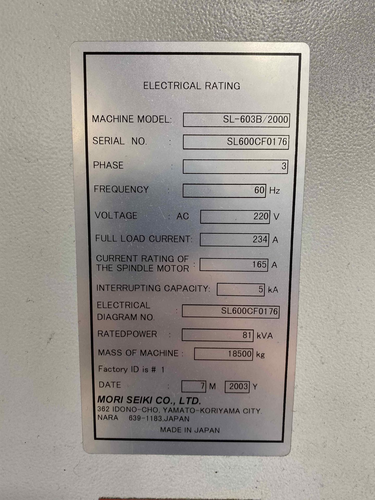 2003 MORI SEIKI SL603B/2000 Turning Center, s/n SL600CF0176, w/ MSG-501 Control (NO TOOLING INCLUDED - Image 9 of 9