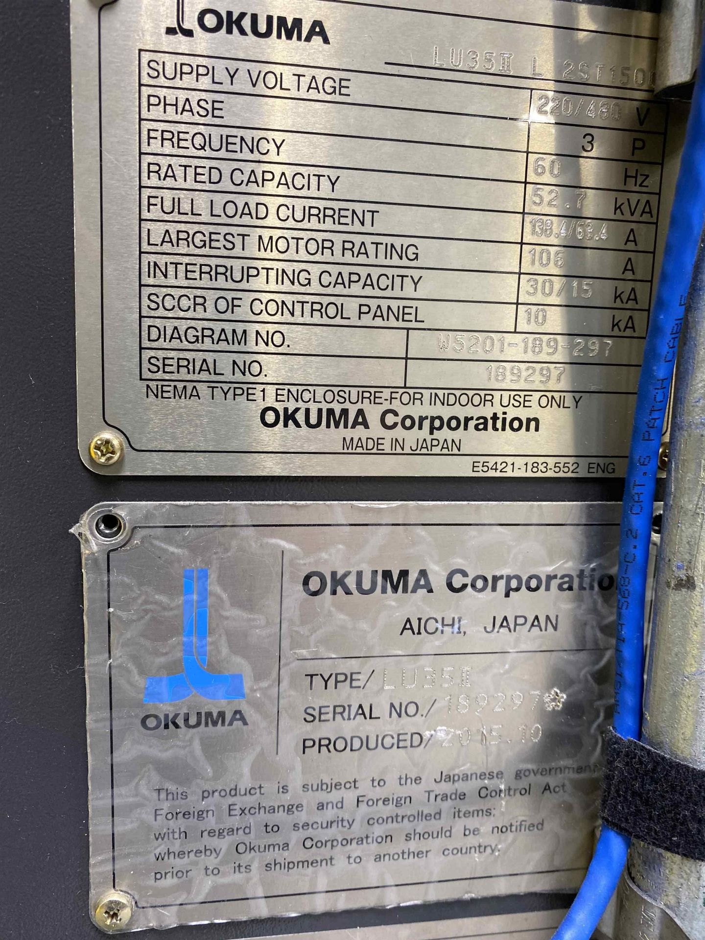 2015 OKUMA LU35II ST1500 Turning Center, s/n 189297, w/ OSP-P300L Control (NO TOOLING INCLUDED) - Image 8 of 9