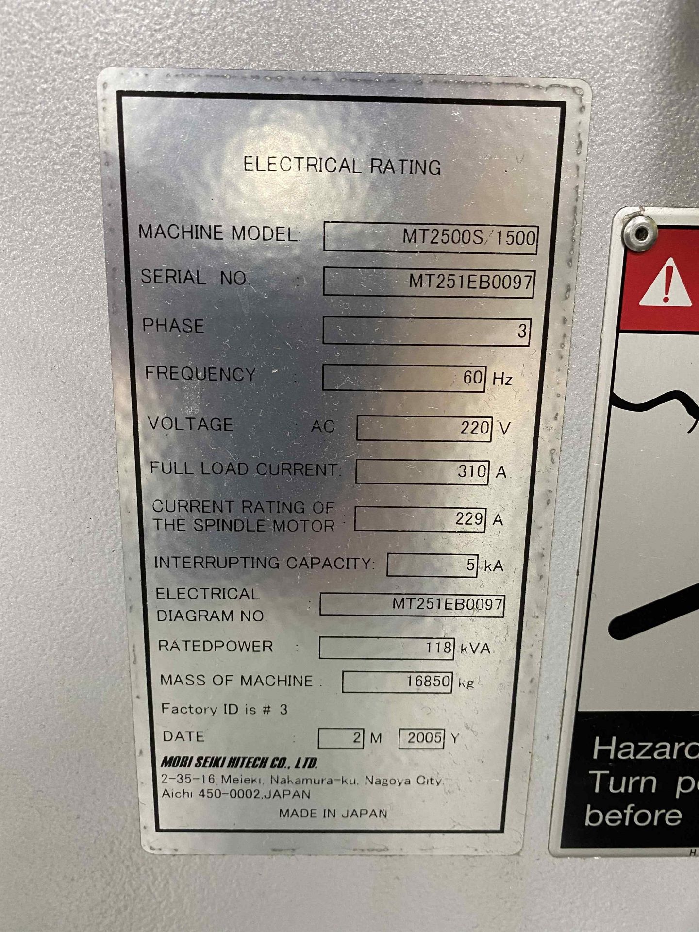 2005 MORI SEIKI MT2500S/1500 Turning/Milling Center, s/n MT251EB0097, w/ MSX-501 Control (NO TOOLING - Image 9 of 9