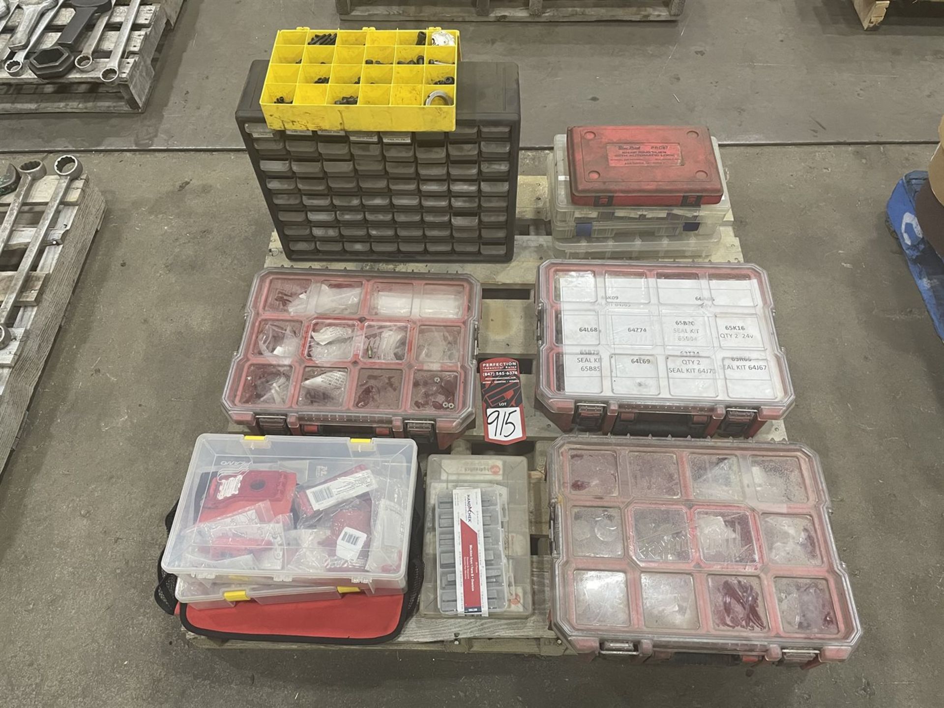 Pallet of Seals, Hydraulic Fittings, Key Stock, Organizers, Socket Head Cap Screws and Master Lock