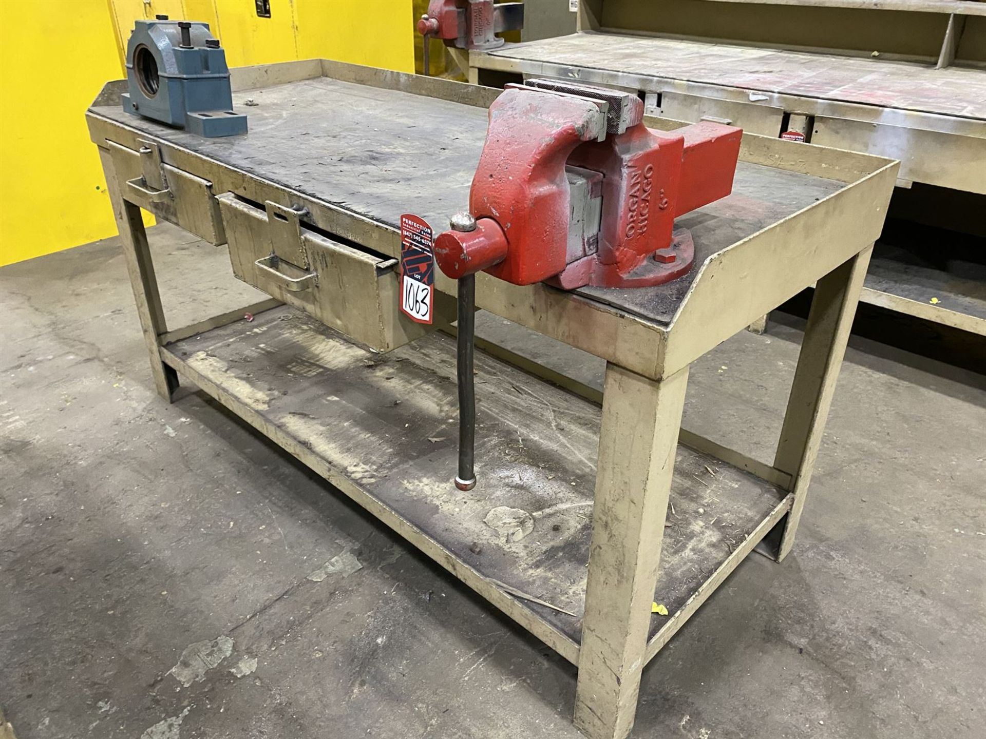39" x 72" Heavy Duty Steel Work Bench w/ 6" Morgan Chicago vise and Enerpac