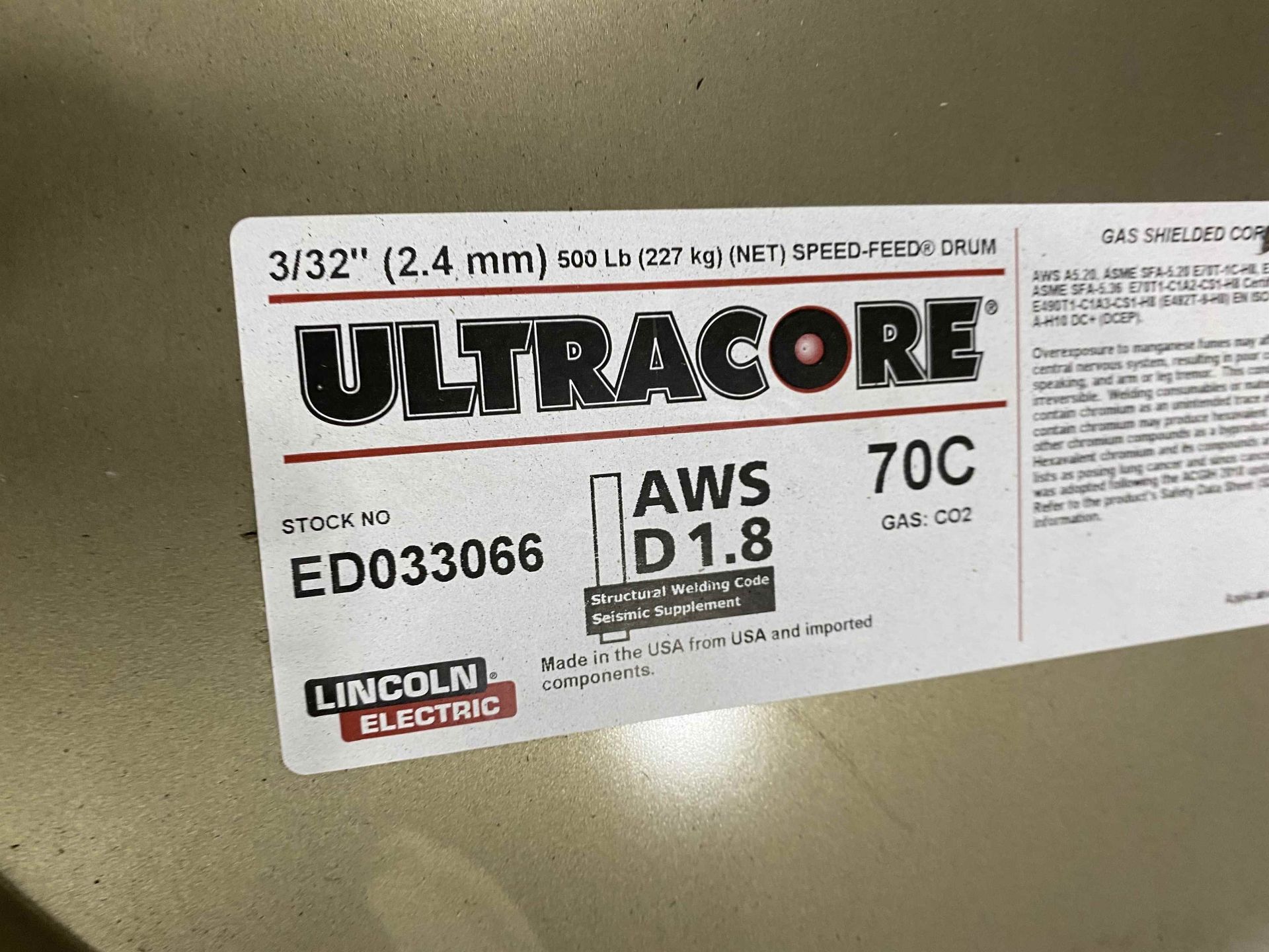 Lot of (4) Drums of LINCOLN Ultracore 3/32" Welding Wire - Image 2 of 3