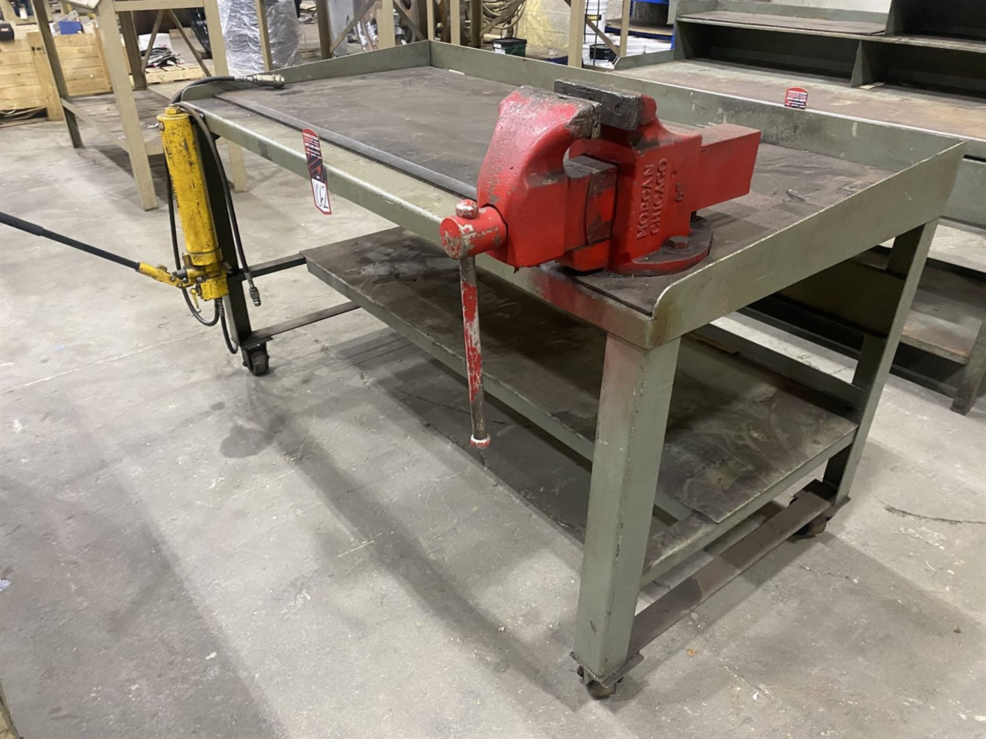 39" x 72" Heavy Duty Steel Work Bench w/ 6" Morgan Chicago vise and Enerpac Hydraulic Testing