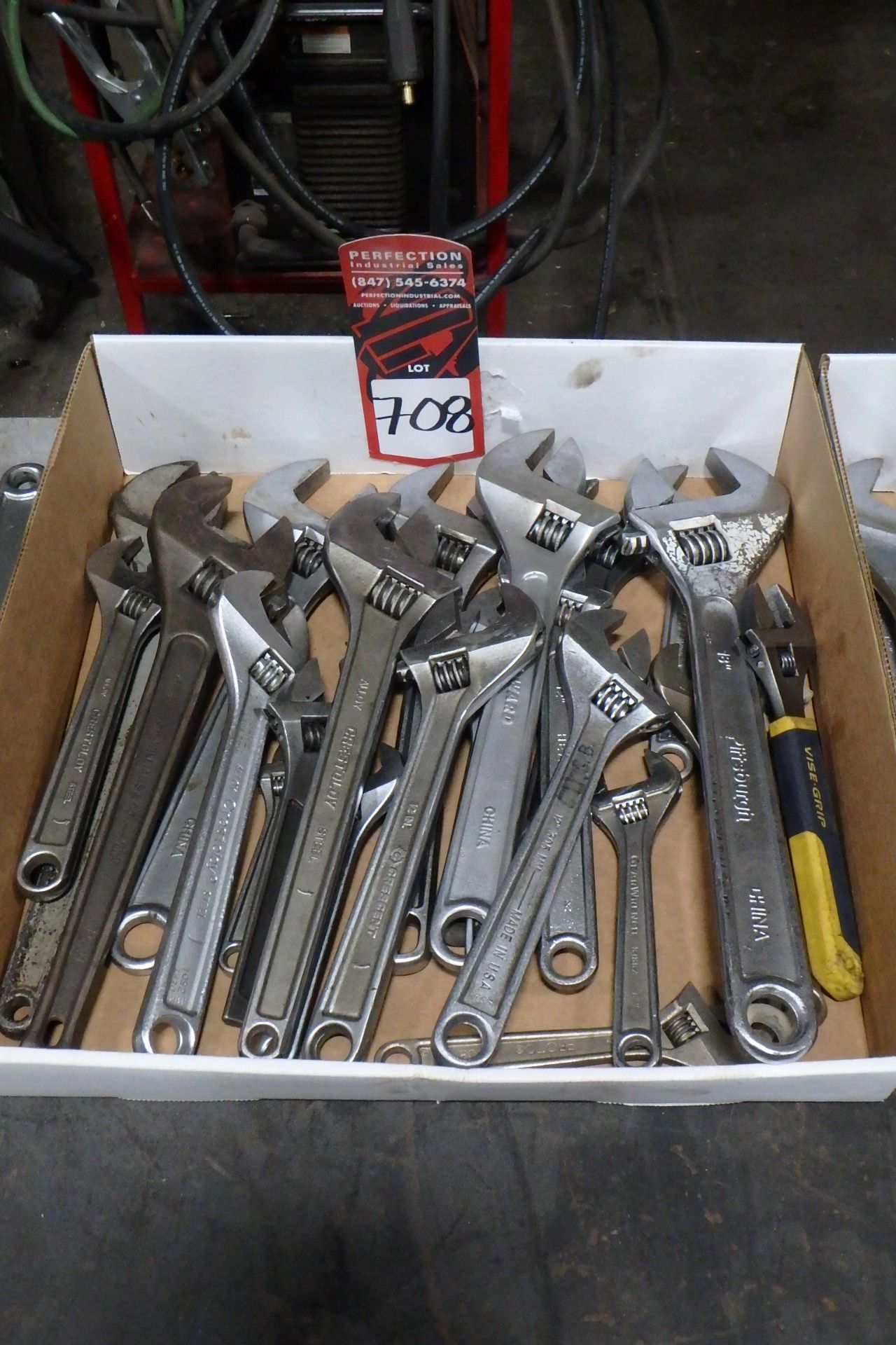 Box of Assorted Adjustable Wrenches