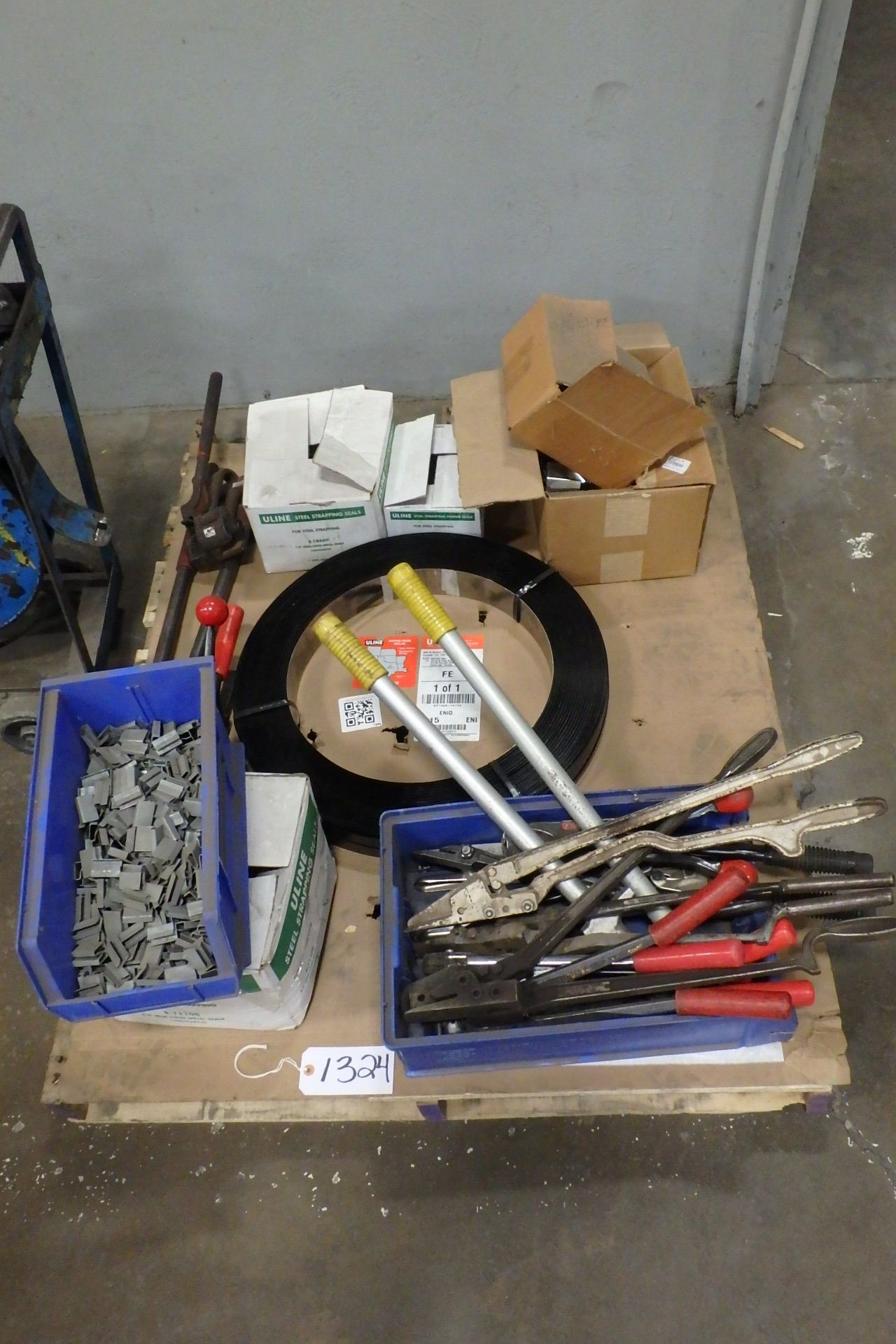 Lot Comprising Assorted Strapping Seals, Steel Strapping Tools, Banding Material