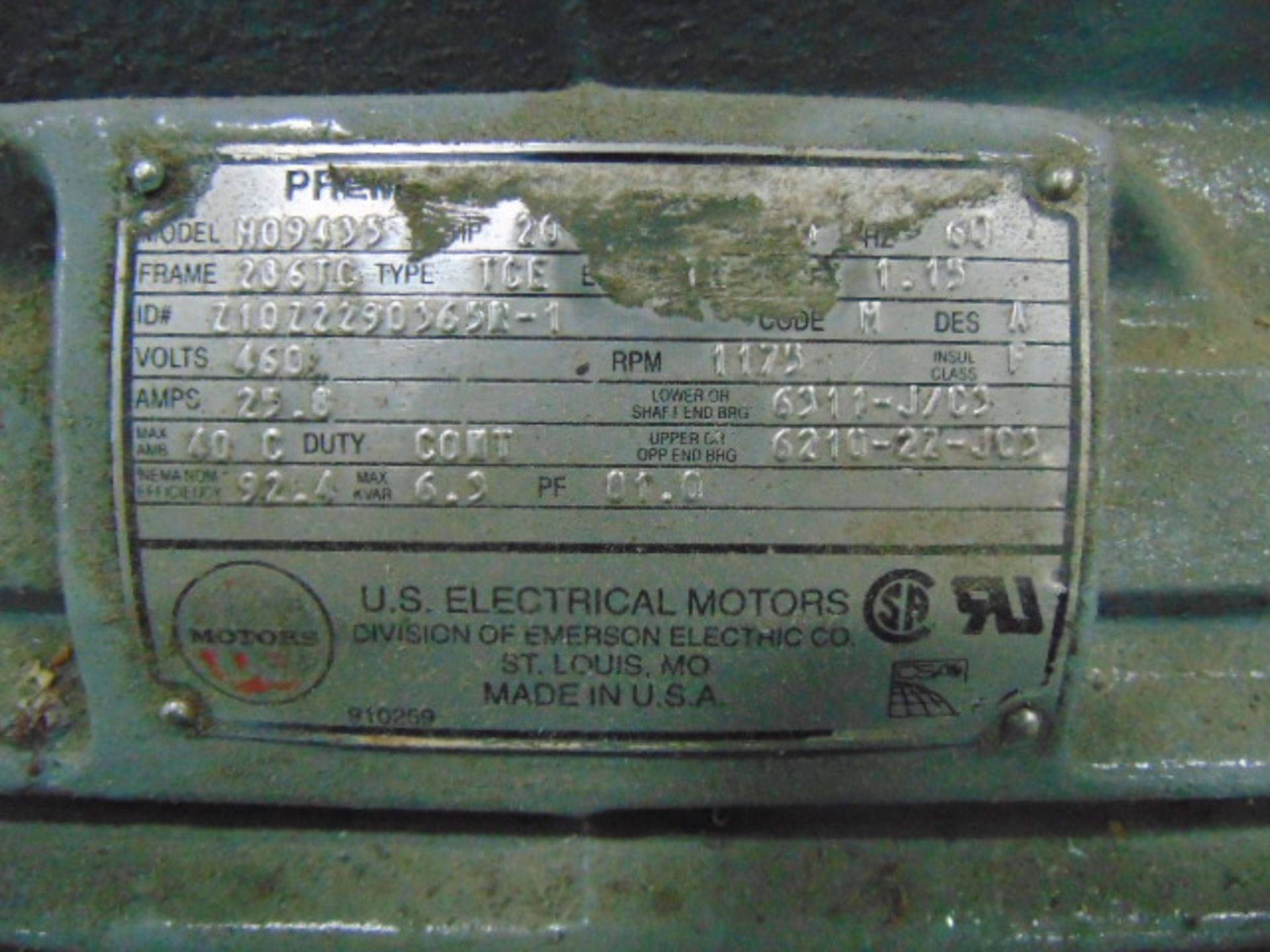 ELECTRIC MOTOR, US ELECTRICAL MOTORS, 20 HP., 460 V. - Image 2 of 2