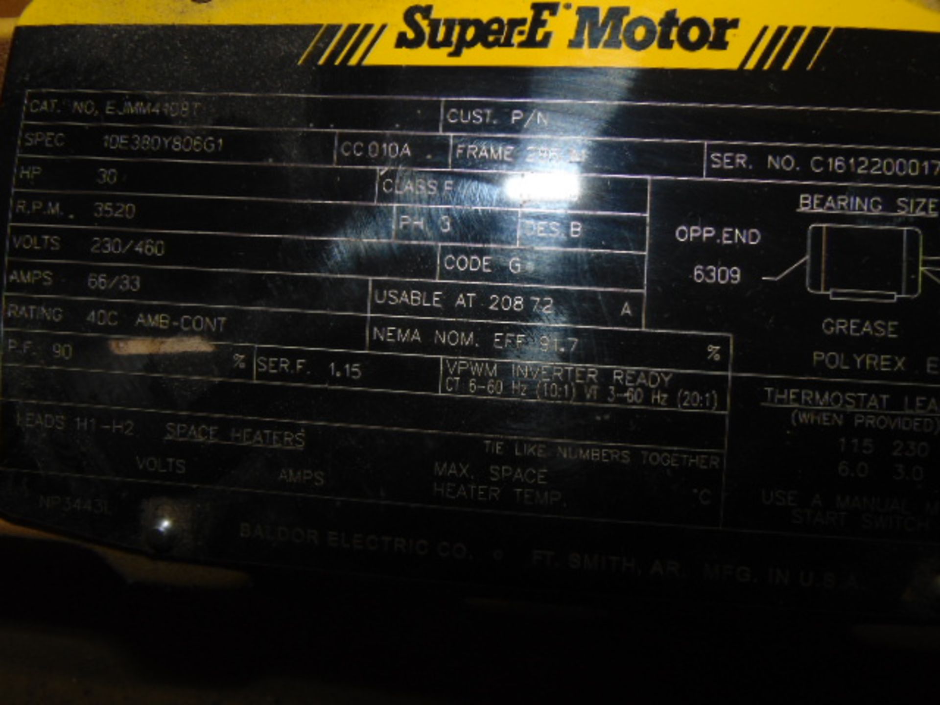 ELECTRIC MOTOR, BALDOR RELIANCE, 30 HP., 3,520 RPM., 60 HZ., 3-phase, 230/460 V. - Image 2 of 2