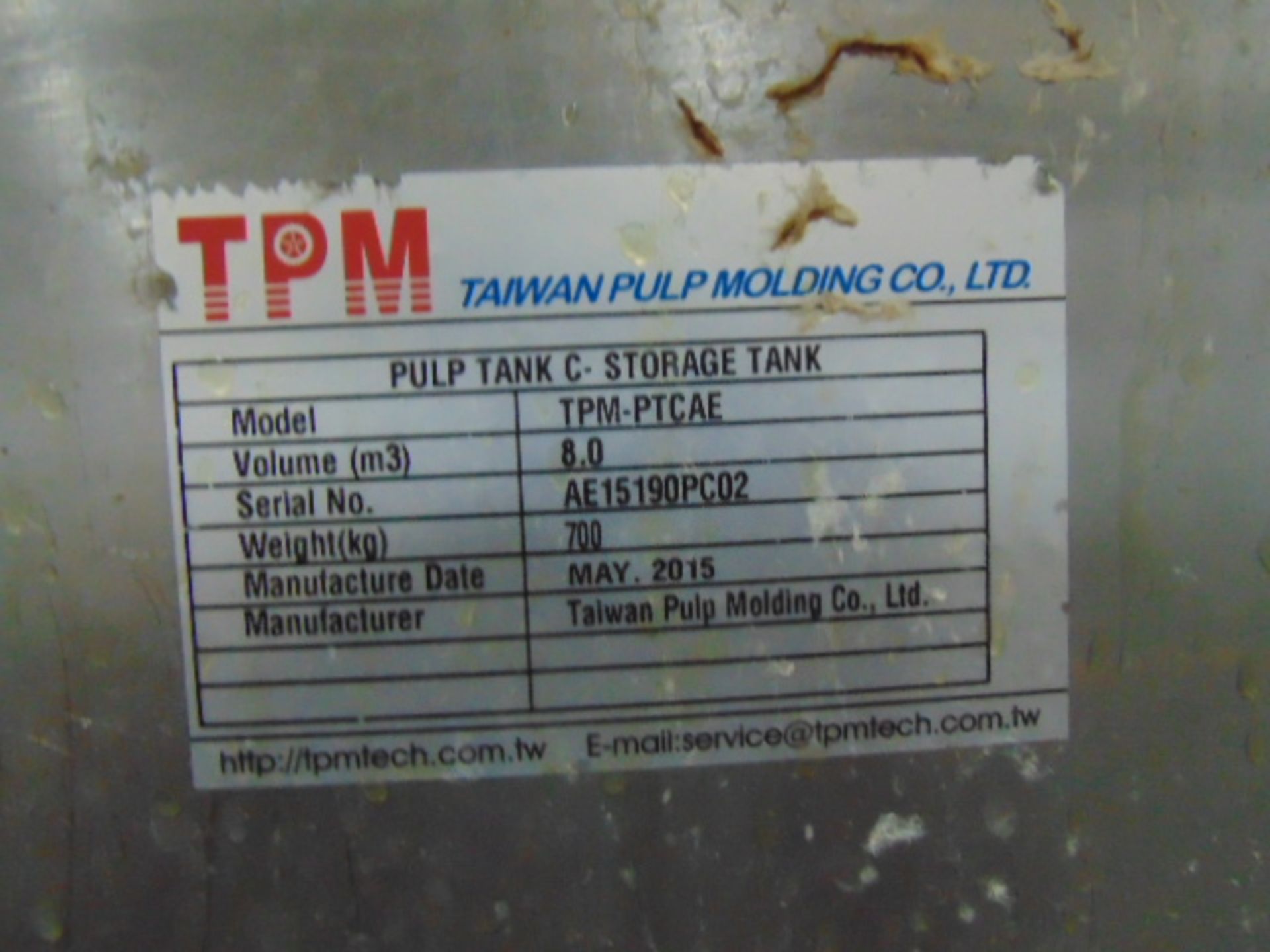 STAINLESS STEEL CONE BOTTOM AGITATED TANK, TAIWAN PULP MACHINERY MDL. TPM-HLPWTAE, 600 gal. cap., - Image 5 of 5