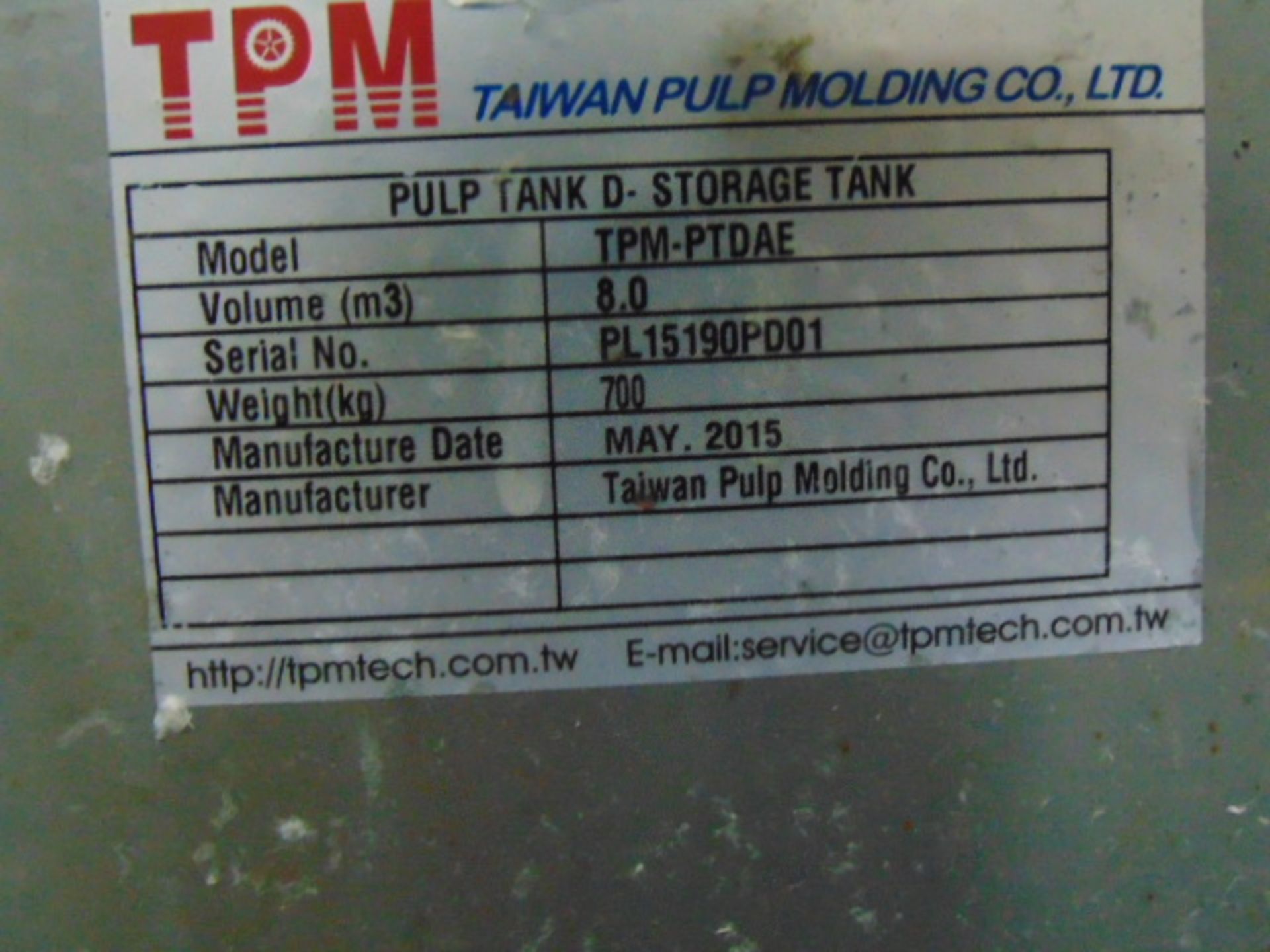 STAINLESS STEEL CONE BOTTOM AGITATED TANK, TAIWAN PULP MACHINERY MDL. TPM-HLPWTAE, 600 gal. cap., - Image 5 of 5