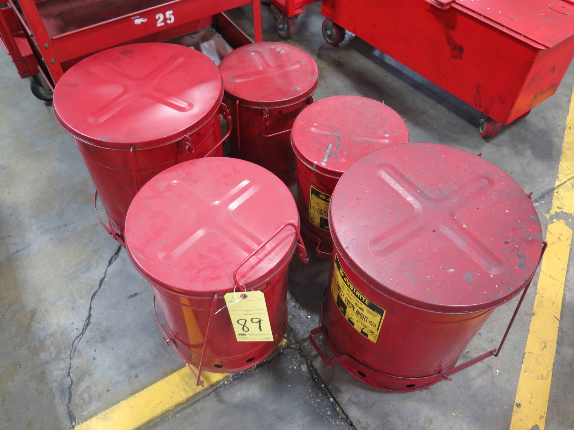 LOT OF OILY RAG CANS (5), red