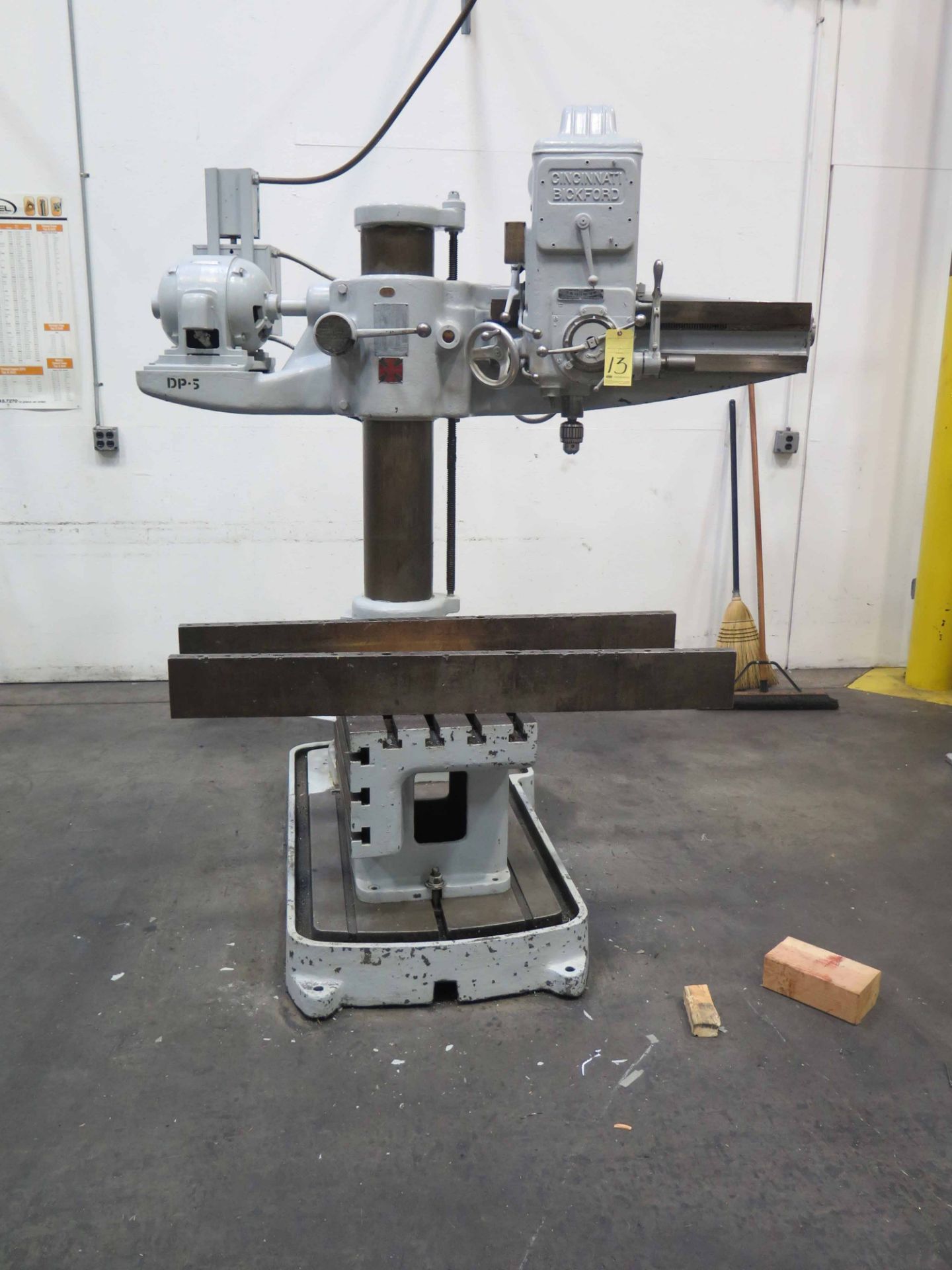 RADIAL ARM DRILL, CINCINNATI BICKFORD , 4' Reach on arm, 9" dia. column, box table, S/N N.A.