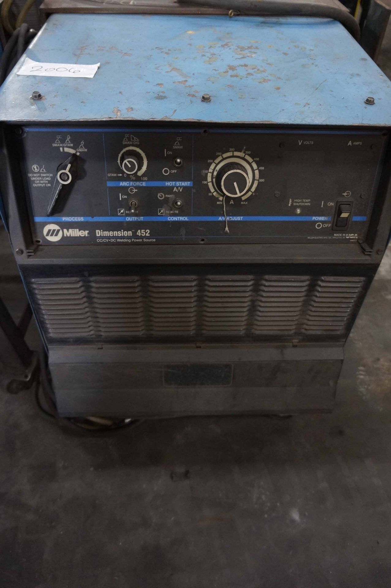 WELDING MACHINE, MILLER MDL. DIMENSION 452, S/N LG050454C, Miller 22A Series wire feeder, S/N