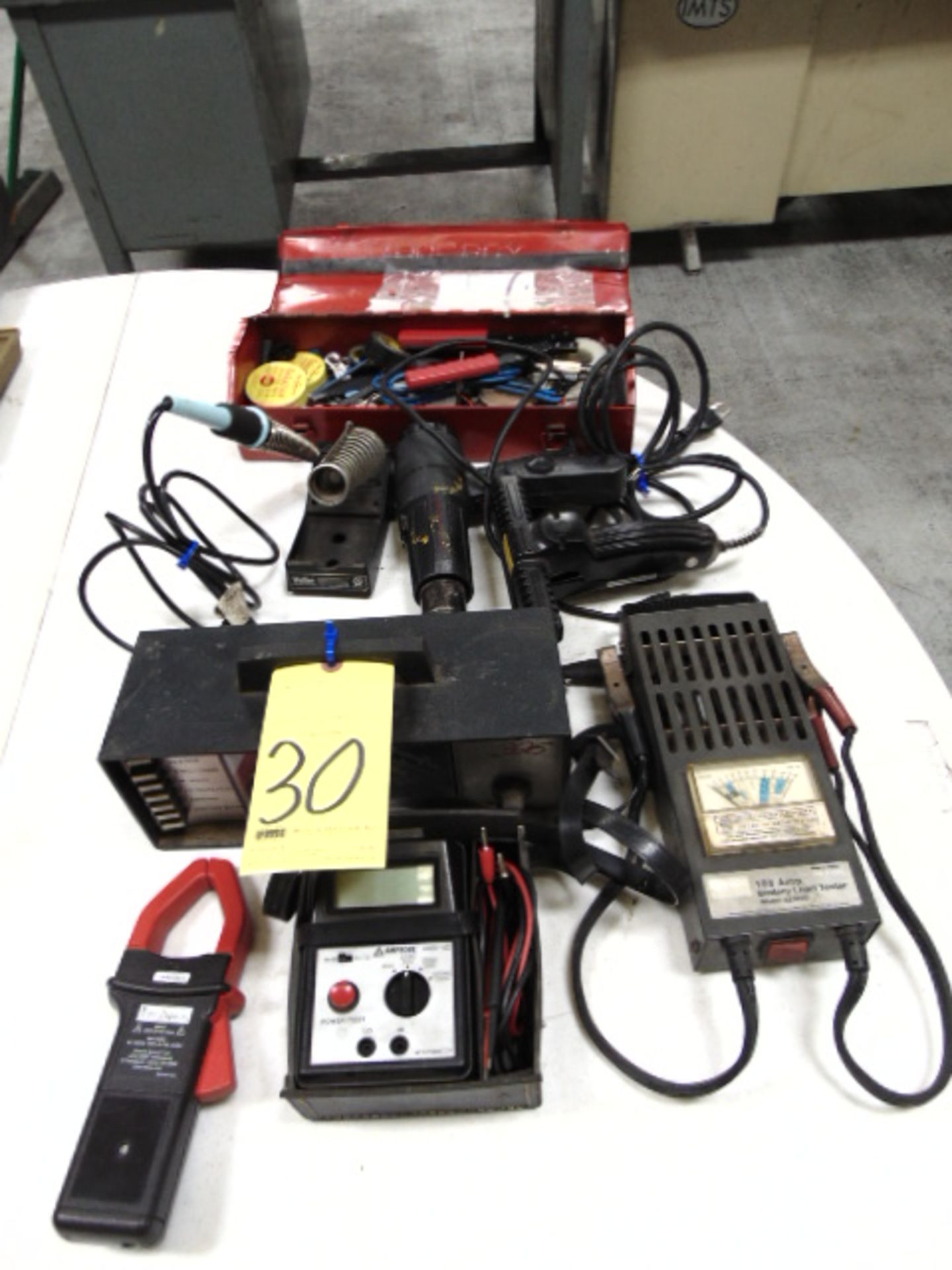 LOT CONSISTING OF: amprobe, battery load tester, engine analyzer, soldering iron, heat gun & heat