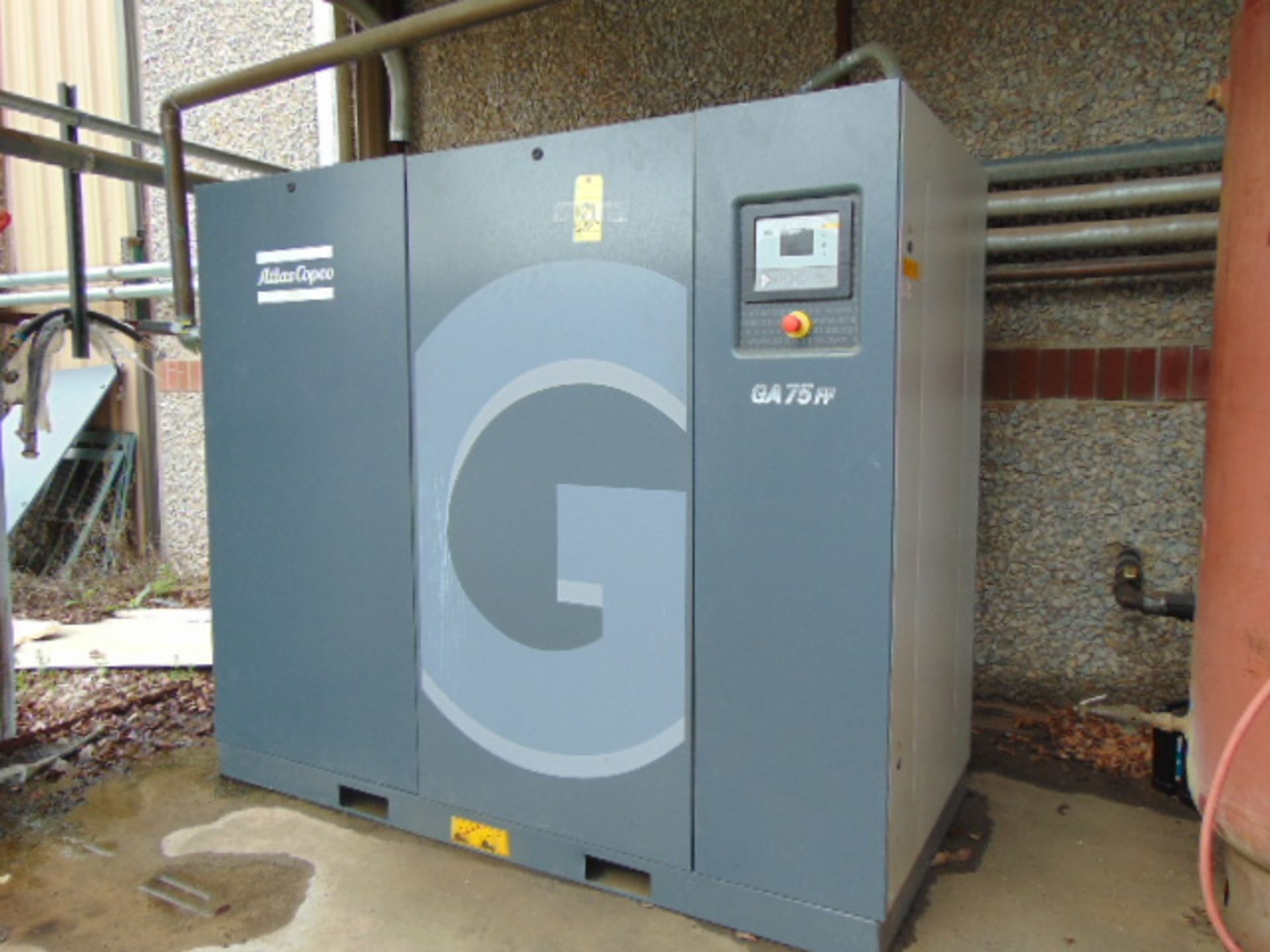 ROTARY SCREW AIR COMPRESSOR, ATLAS COPCO MDL. GA75FF, new 2017,128 PSI, 428.4 CFM, 100 HP drive