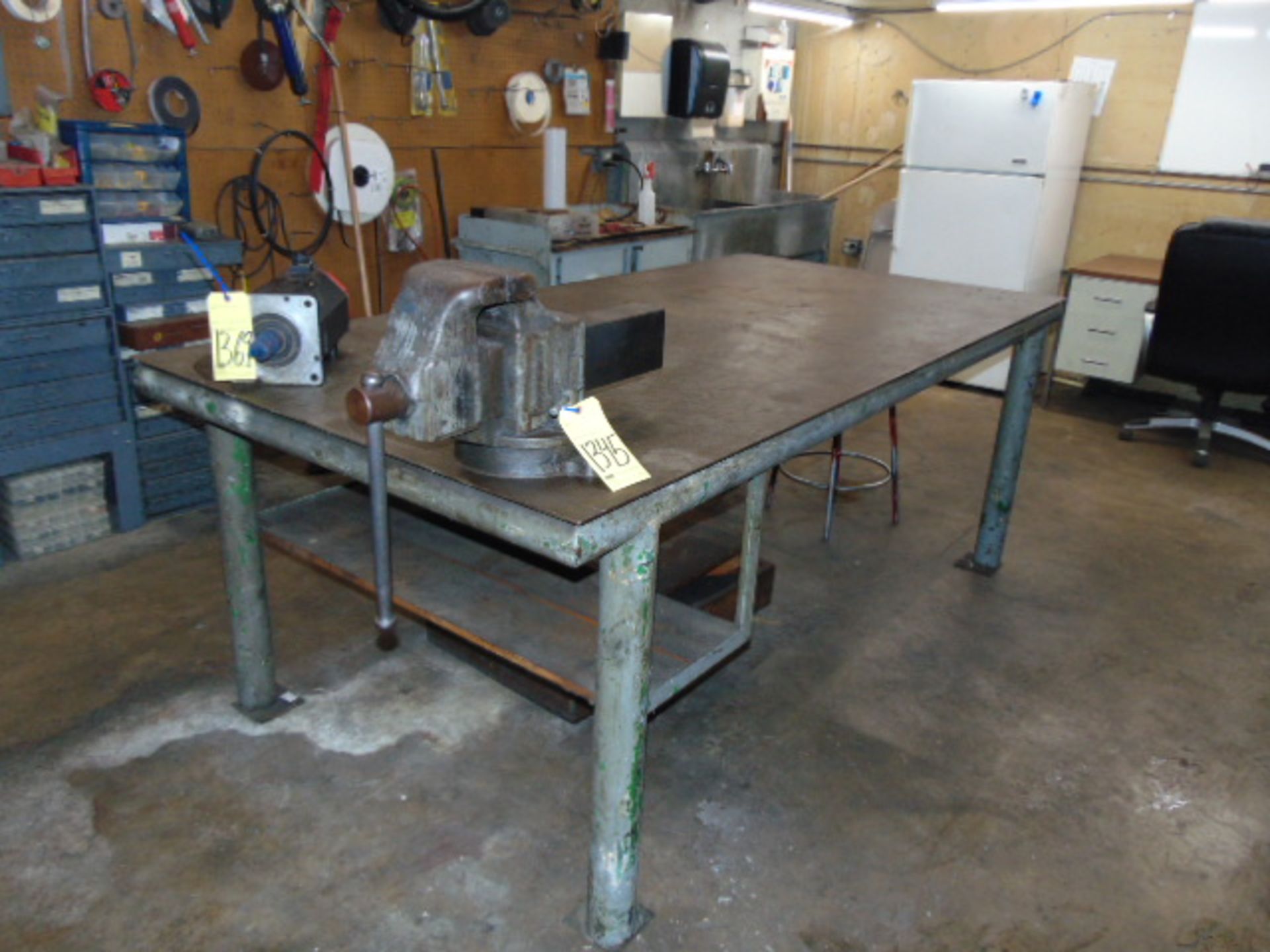 STEEL WELDING TABLE, 8' x 4', w/vise, 6"