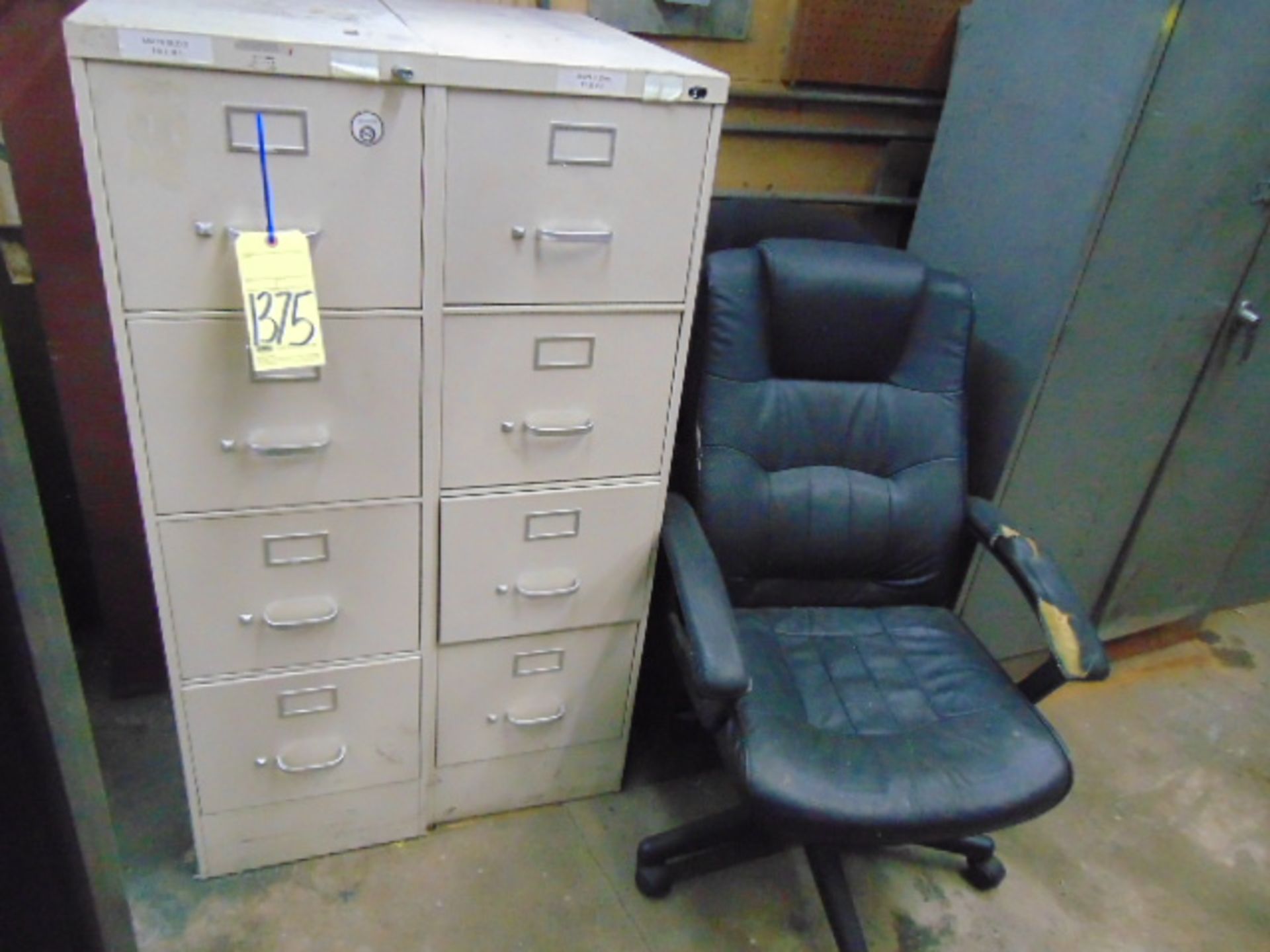 LOT CONSISTING OF: desk, (2) file cabinets, (3) chairs & refrigerator - Image 2 of 3