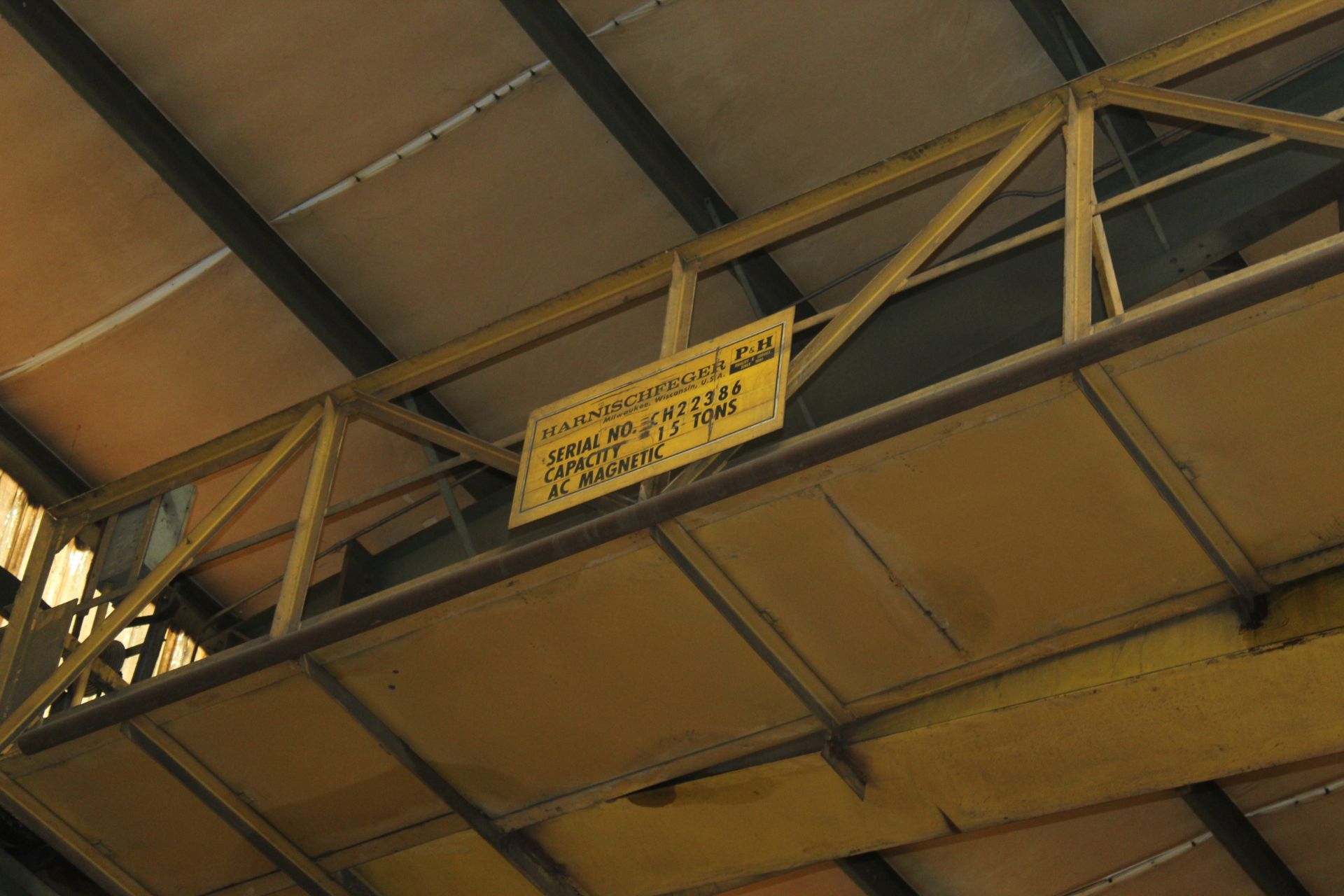 OVERHEAD BRIDGE CRANE, P&H HARNISCHFEGER 15 T. X 66' SPAN, top running, dbl. girder, radio frequency - Image 3 of 3