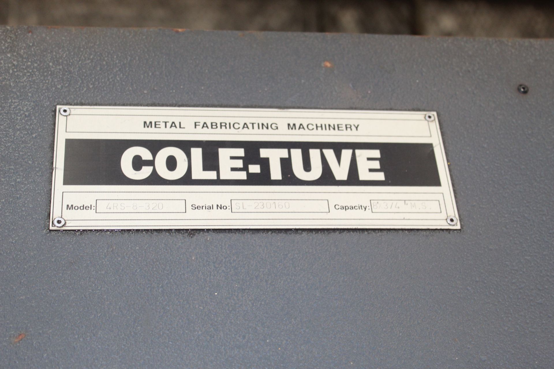 HYDRAULIC PLATE ROLL, COLE-TUVE MDL. 4RS-8-320 4-ROLL, new 2007, 8' x 3/4" in mild steel, pendant - Image 2 of 3
