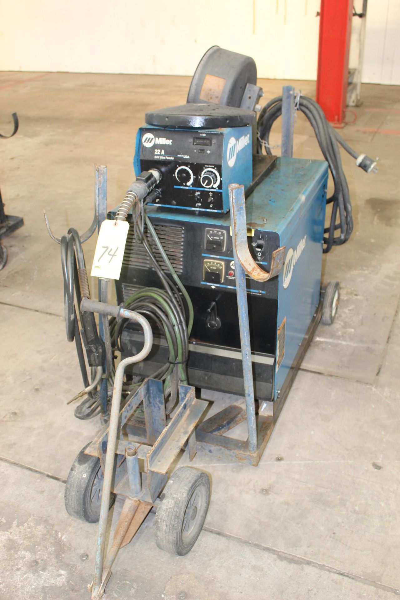 WELDING MACHINE, MILLER MDL. CP302, 22A wire feeder, 300 amps @ 32 v., 100% duty cycle, 22A wire