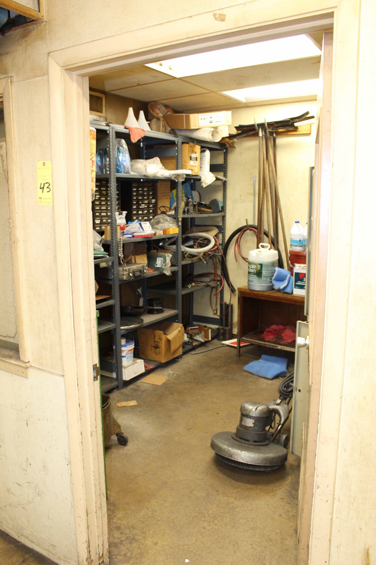 LOT CONTENTS OF ROOM: shelves, lockers, sump pumps