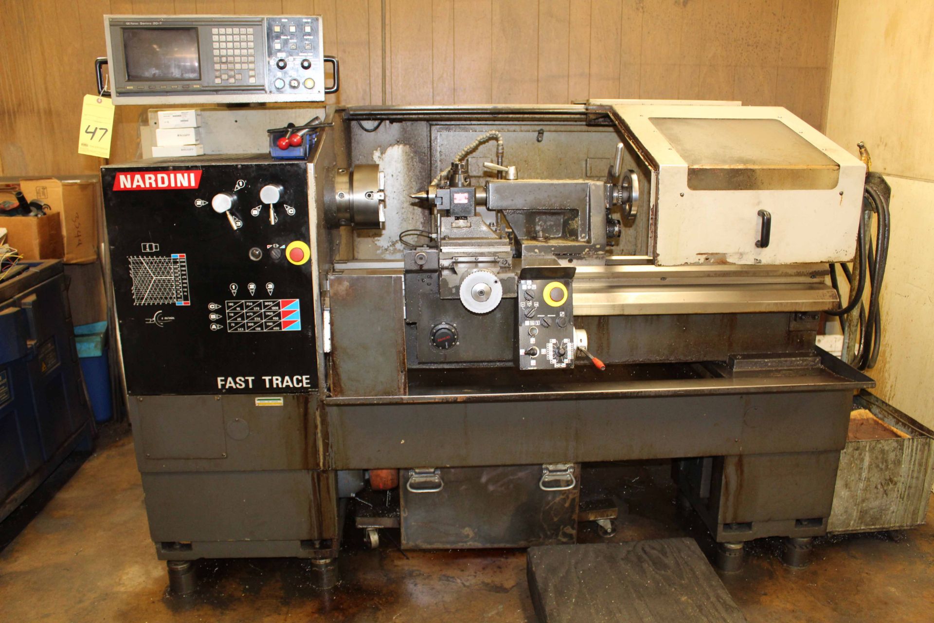 CNC FLATBED LATHE, NARDINI MDL. FAST TRACE, G.E. Fanuc Series 20T CNC control, 18” x 40” dist.