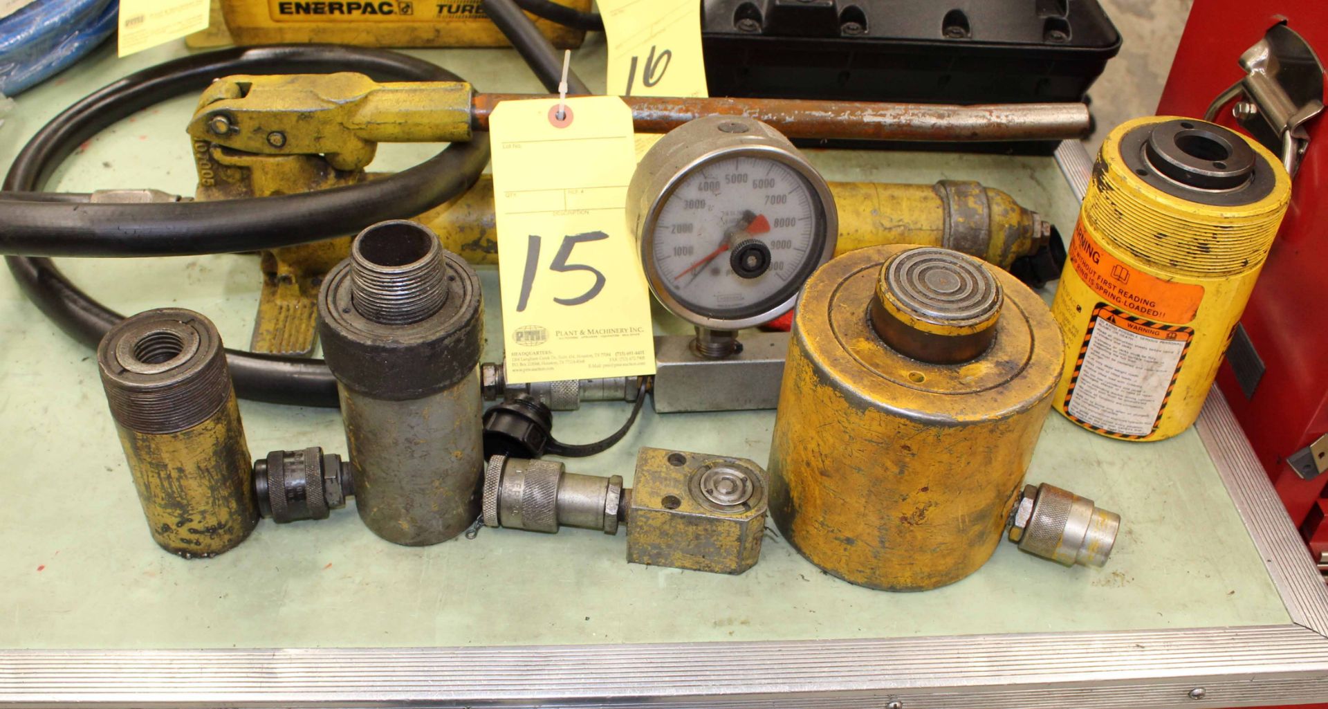 LOT OF CYLINDERS, ENERPAC, w/manual hand pump