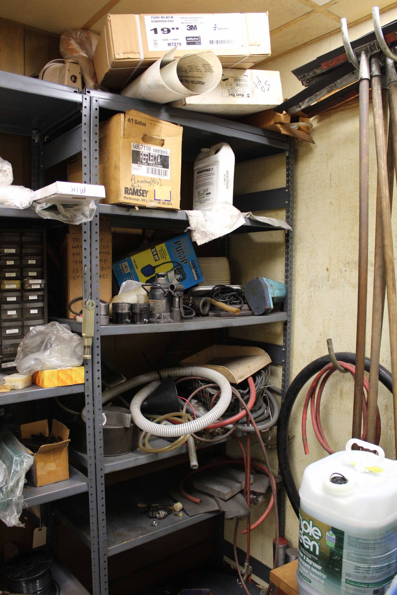 LOT CONTENTS OF ROOM: shelves, lockers, sump pumps - Image 2 of 5