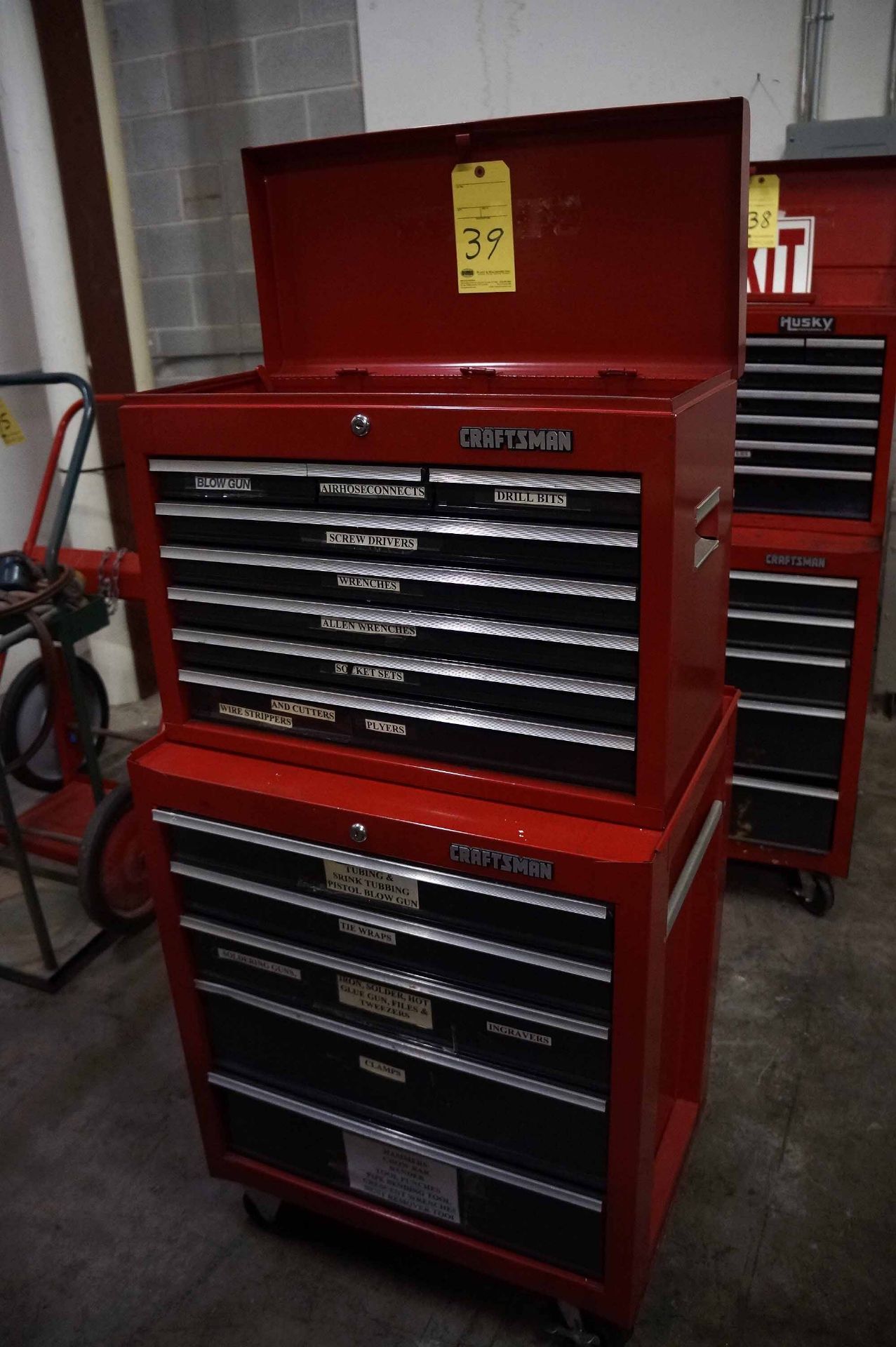LOT OF ROLLING TOOLBOXES: Craftsman 8-drawer top box & Craftsman 5-drawer base box, w/tools