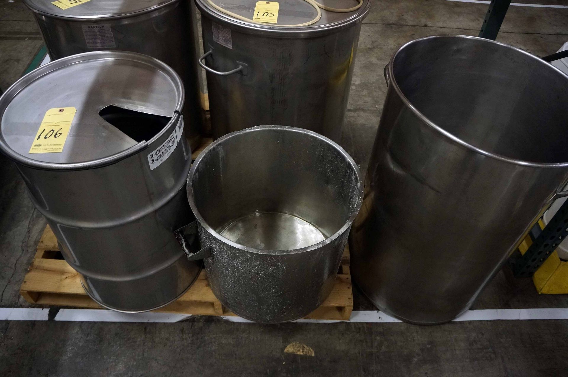 LOT OF STAINLESS STEEL POTS (3): (1) 23" dia. x 33", (1) 19" dia. x 29", (1) 20" dia. x 18"