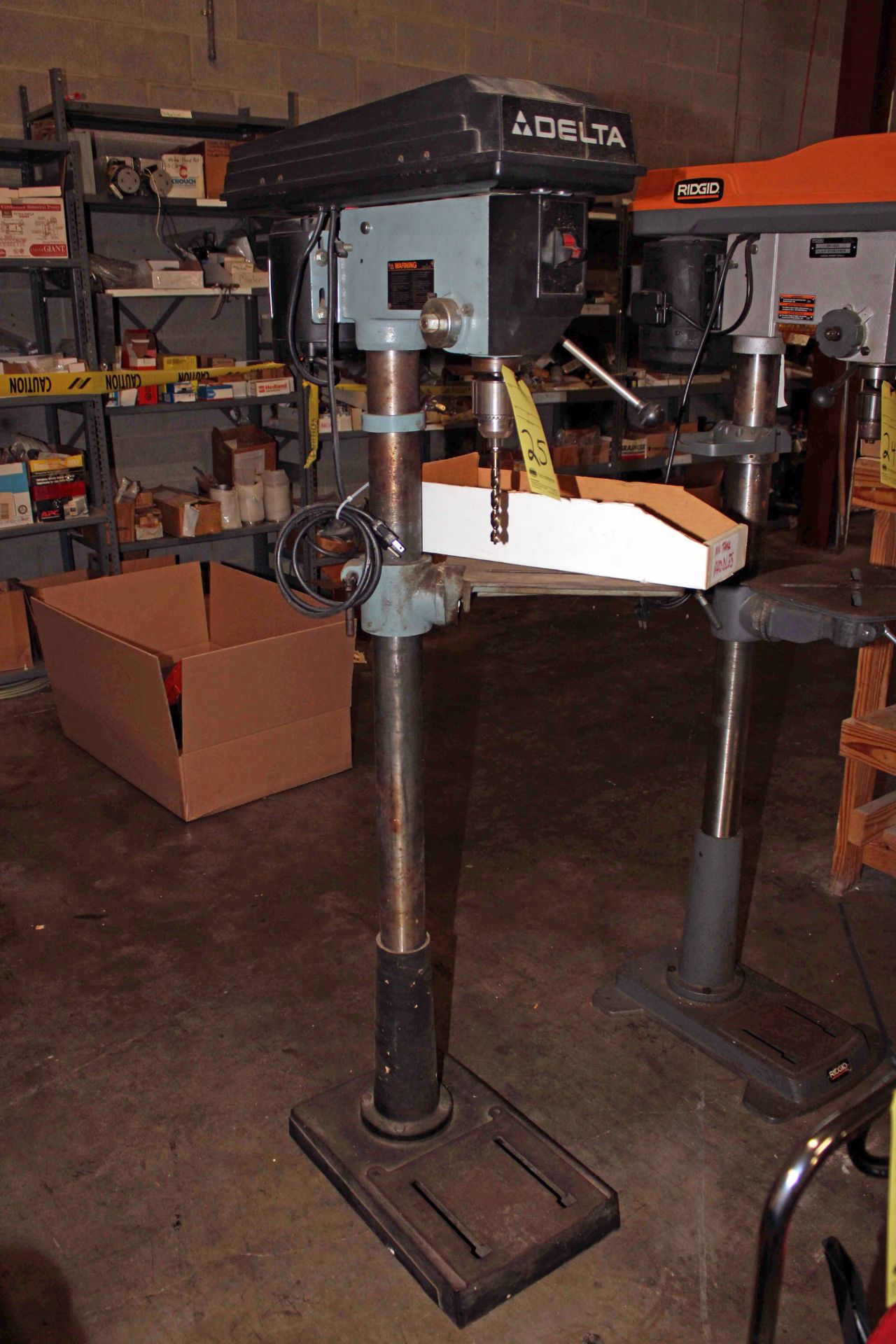 FLOOR TYPE DRILL PRESS, DELTA 14" MDL. 14-070, w/Jacobs chuck & tooling