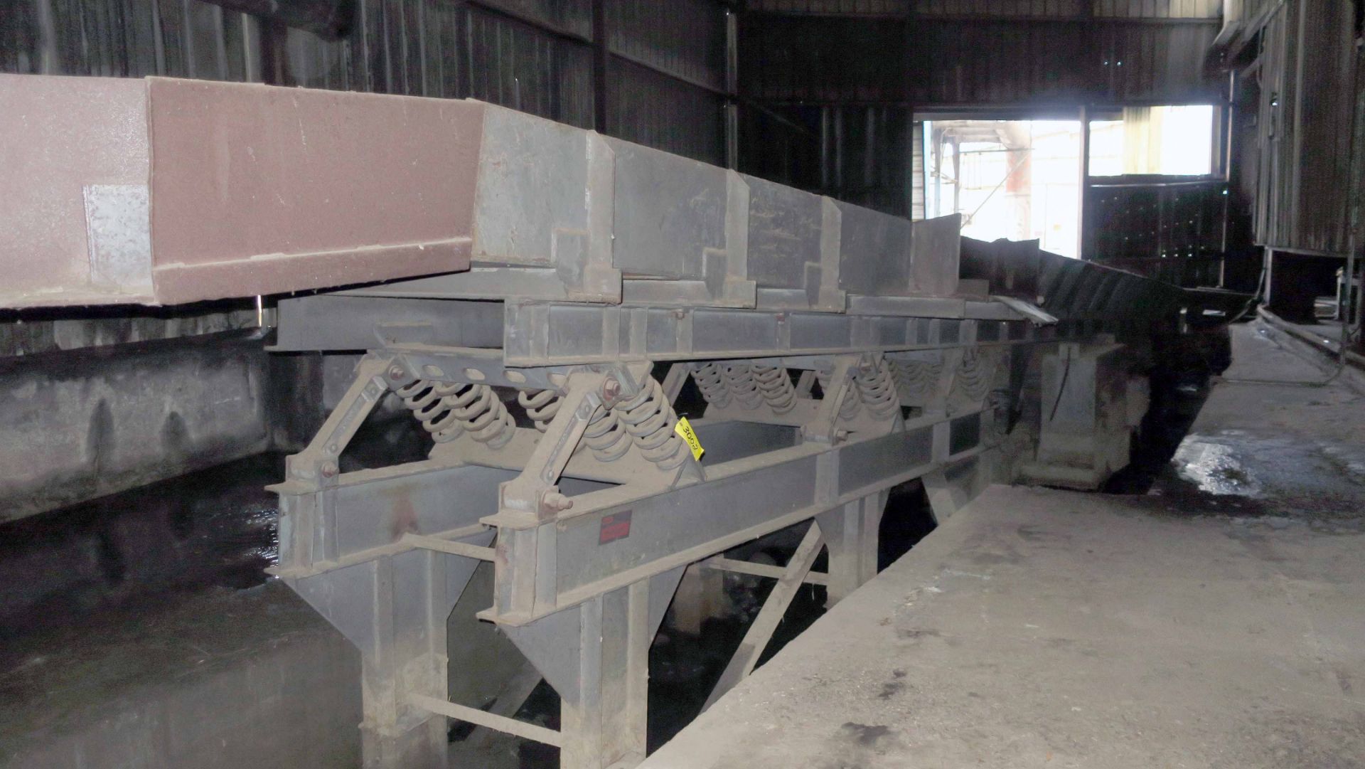 INCLINED VIBRATORY PAN CONVEYOR, CARRIER, approx. 60' x 48"W. x 14" dp. (Location F: 2412 Eulaton
