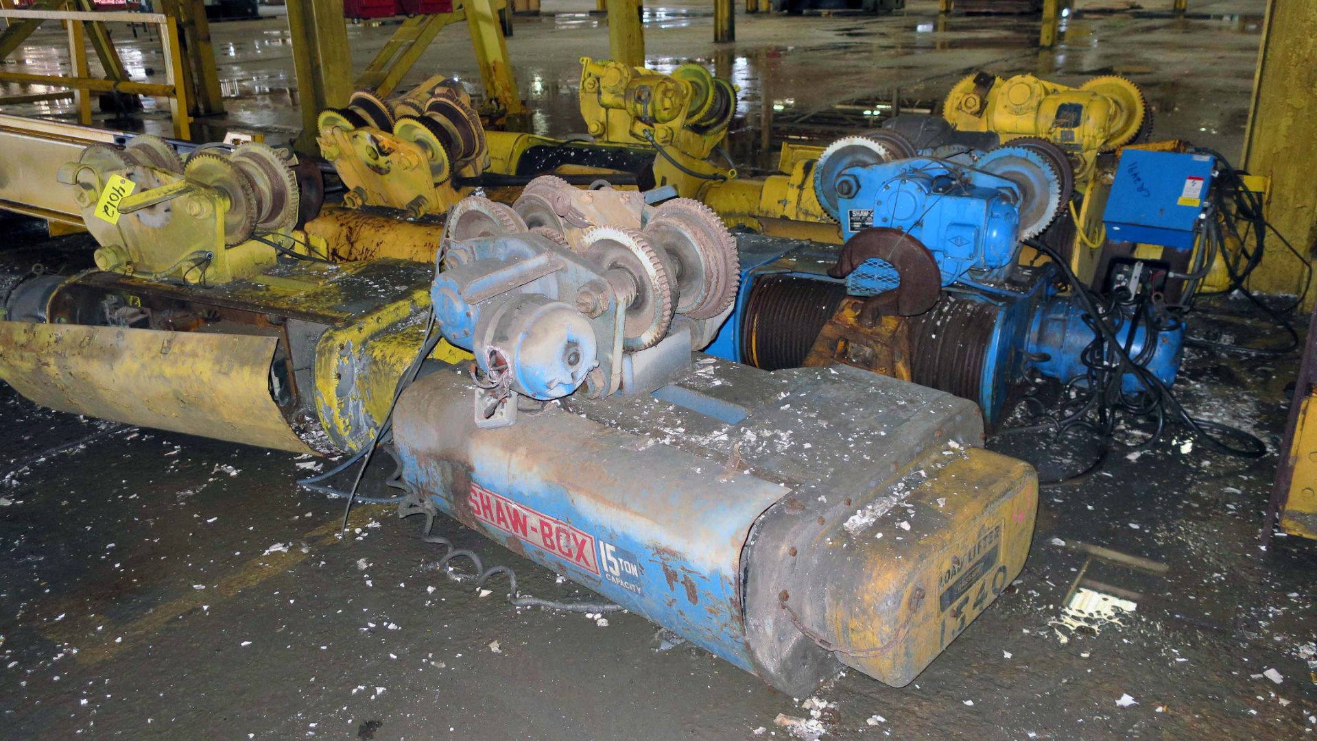 LOT OF UNDERHUNG WIRE ROPE HOISTS (6), 15 T. cap., pwr. trolley (Location A: 1401 N Decatur