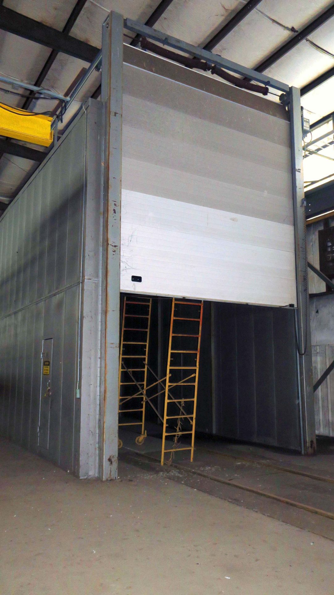 GAS FIRED PAINT BAKE OVEN, JBI, approx. 14'W. x 18' ht. x 96'L. roll-up end doors, galvanized