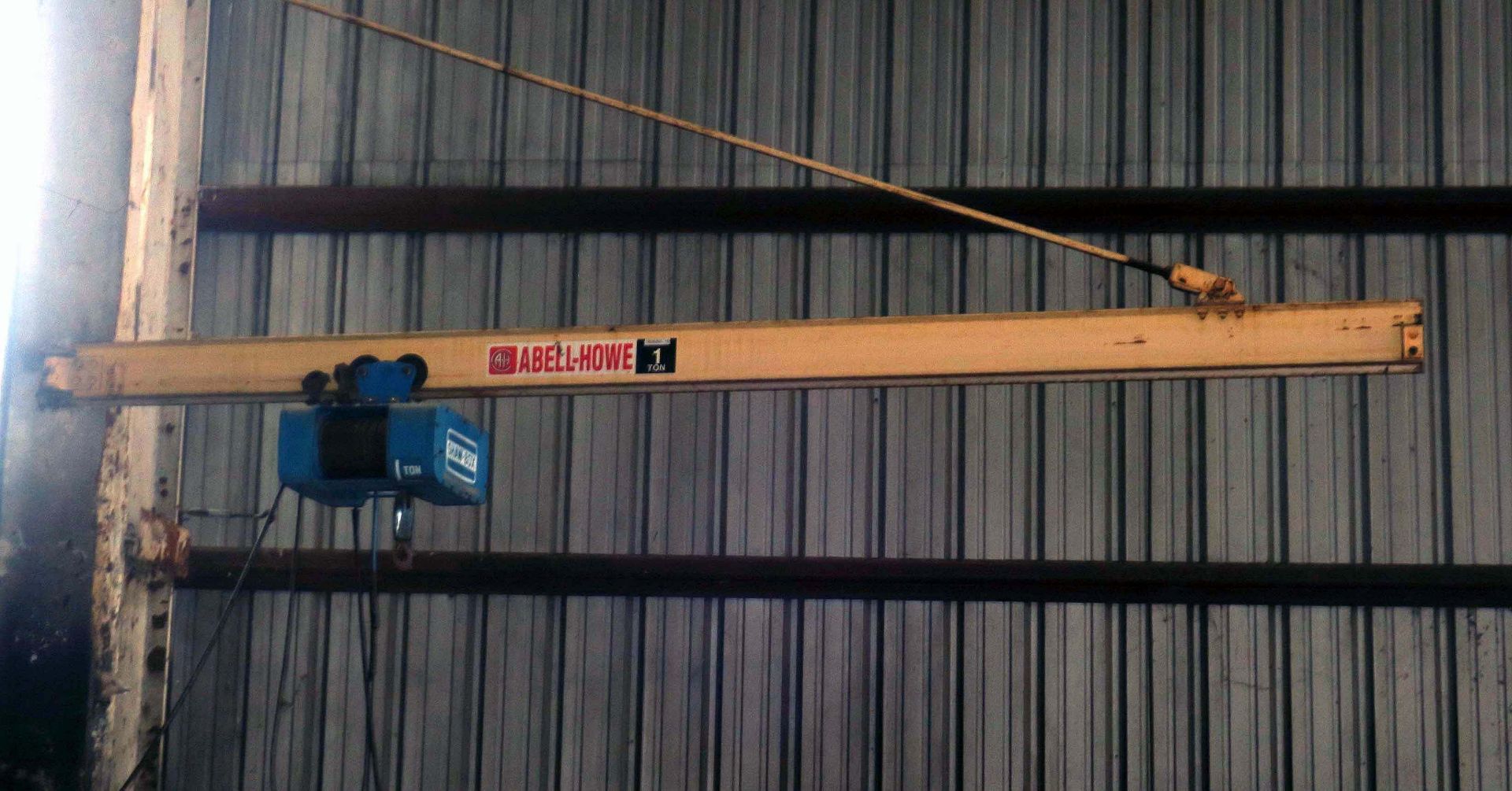 LOT OF (10) WALL MOUNTED JIB CRANES, ABELL-HOWE 1 T. CAP., Shaw Box wire rope hoist (Location A: - Image 3 of 4