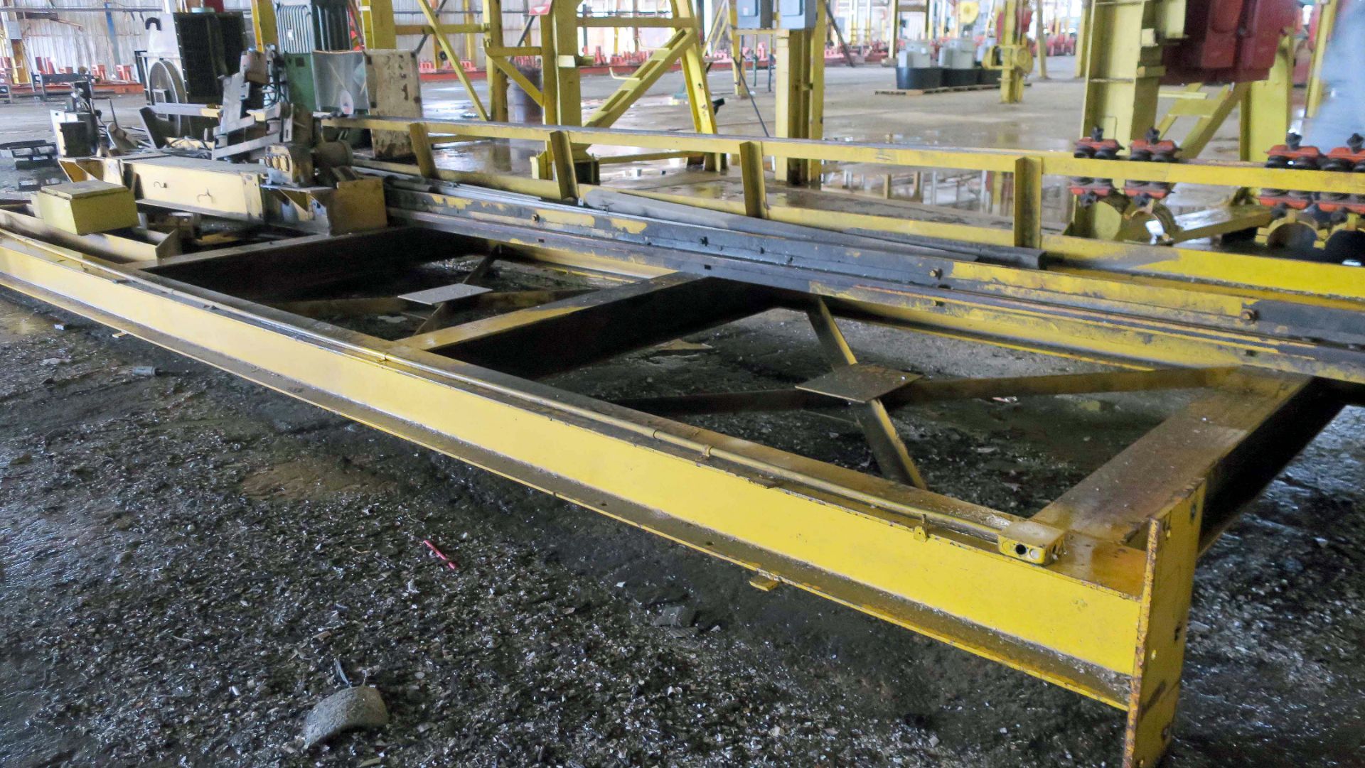 GANTRY CRANE, CUSTOM BUILT 5 T. CAP., sgl. leg, dbl. girder, 13' ht. under rail (currently