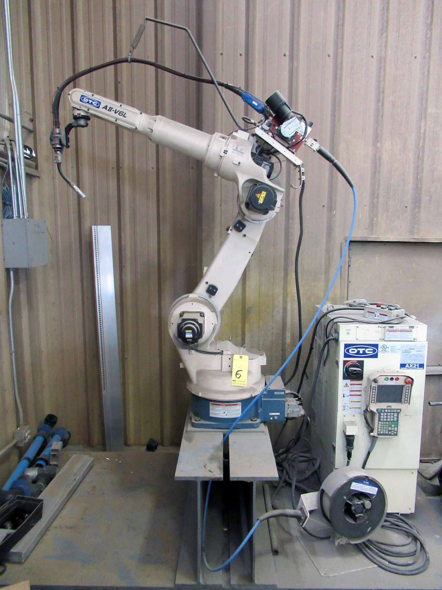 ROBOTIC WELDING SYSTEM, DAIHEN OTC MDL. AII-V6L, new 2009, mtd. on Mdl. NV6L robot manipulator,