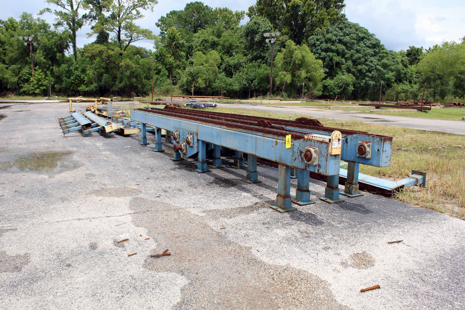 PIPE RACK SYSTEM, chain driven, (10) sections, approx. 25'L. (out of service)