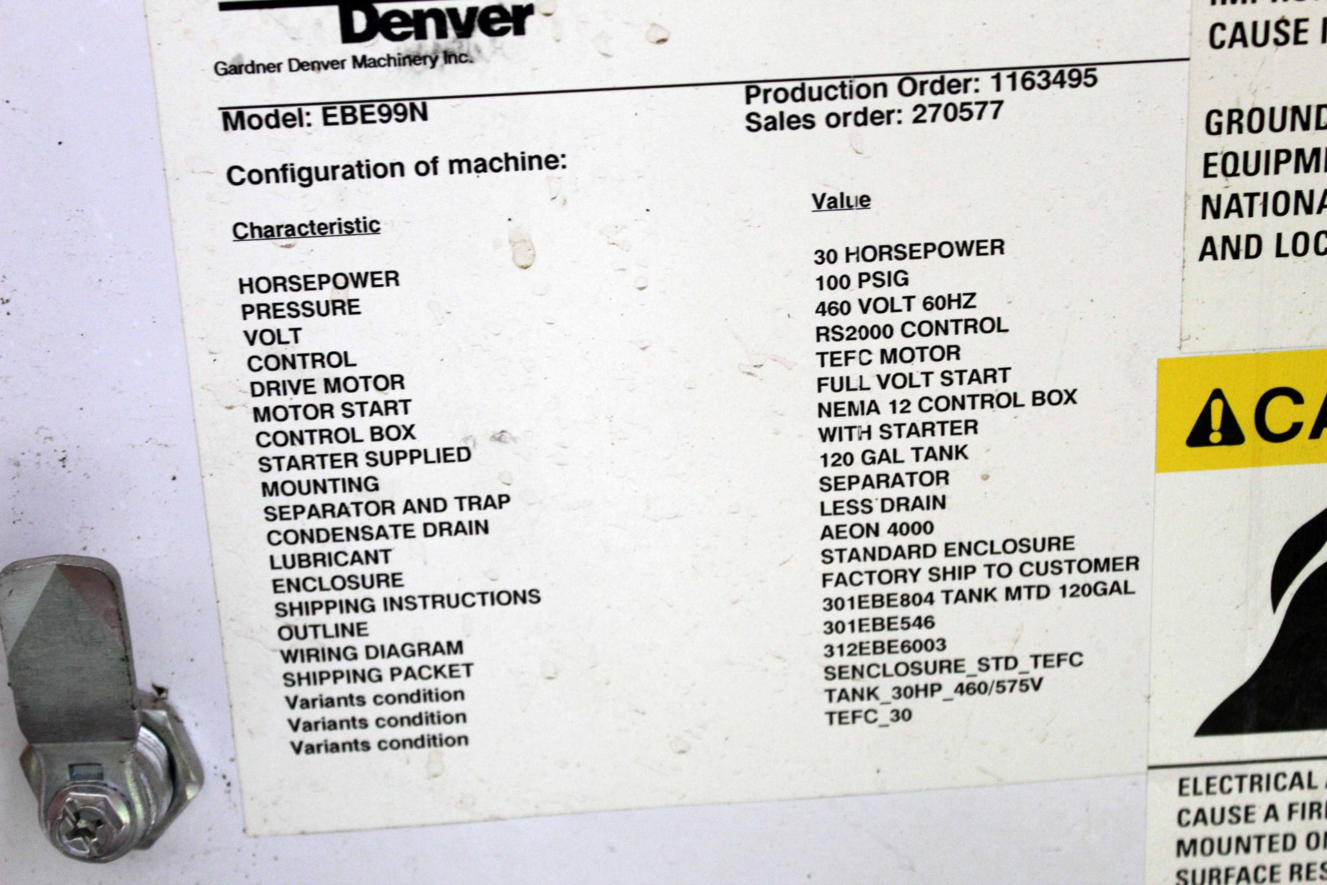 ROTARY SCREW AIR COMPRESSOR, GARDNER DENVER 30 HP ELECTRA-SAVER II MDL. EBE99N, mfg. 2003, S/N - Image 4 of 4