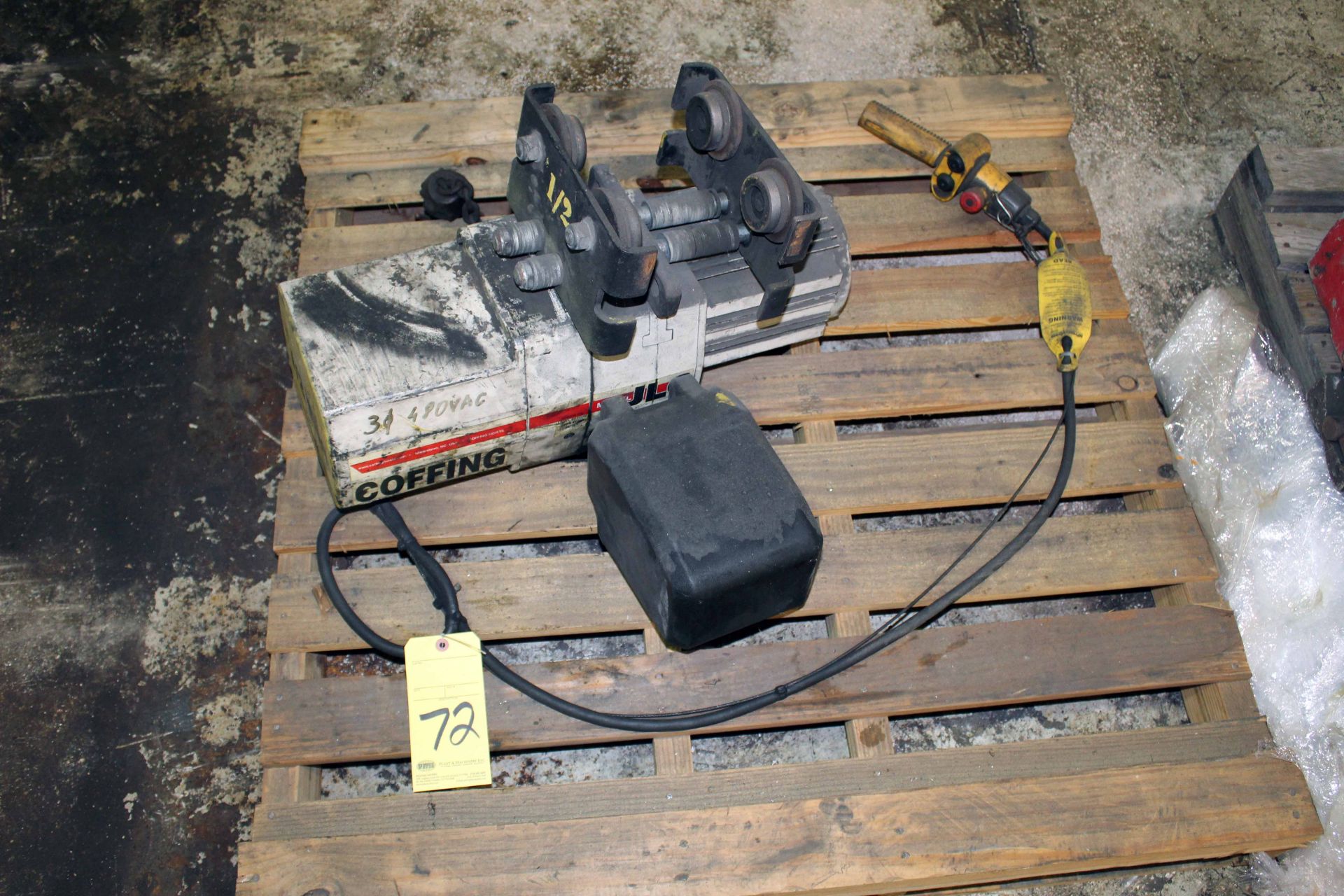 ELECTRIC HOIST, COFFING MDL. JLC, 1/2 T. cap., 3-phase, w/trolly,