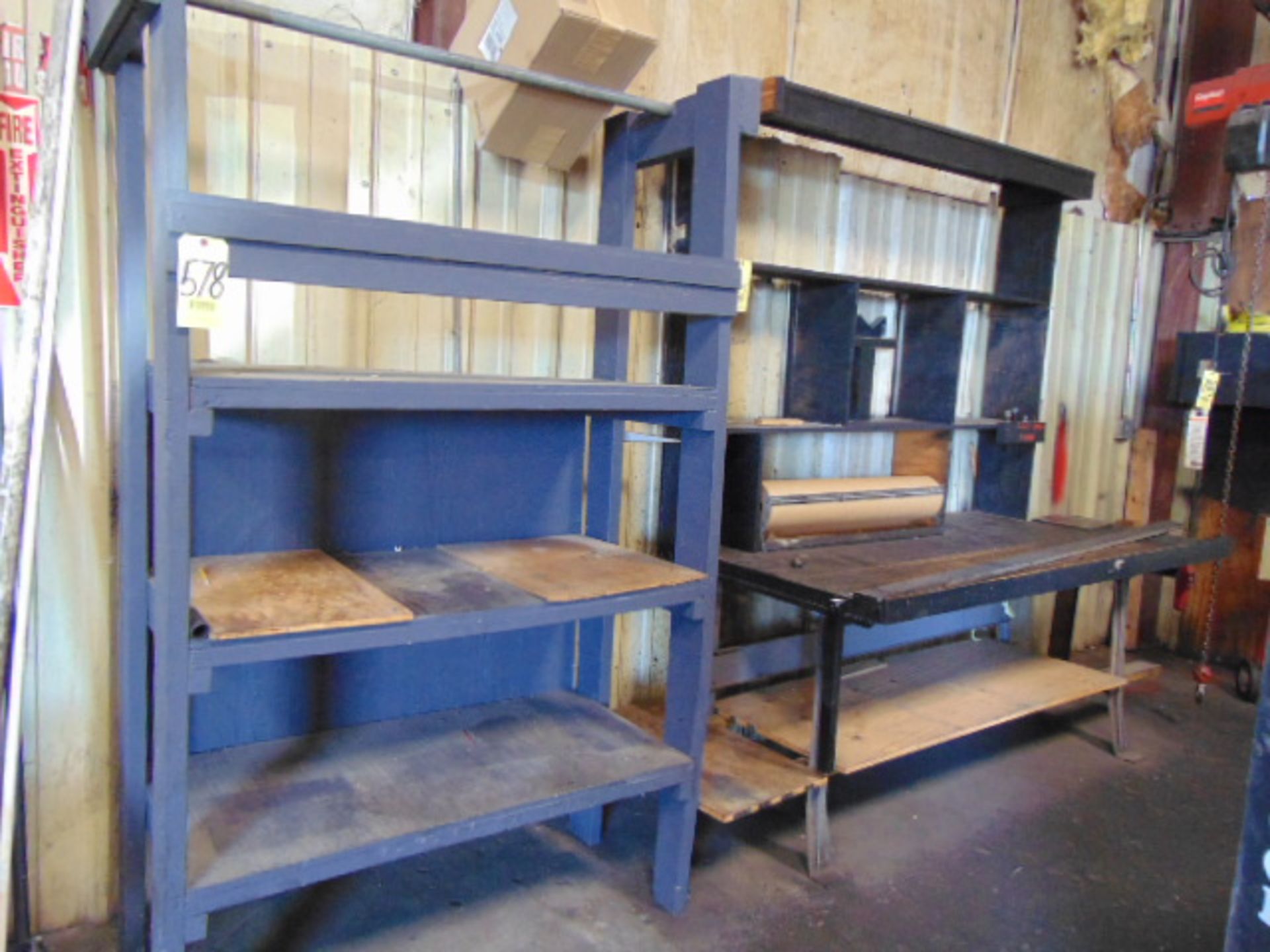 LOT CONSISTING OF: work bench & wood shelf