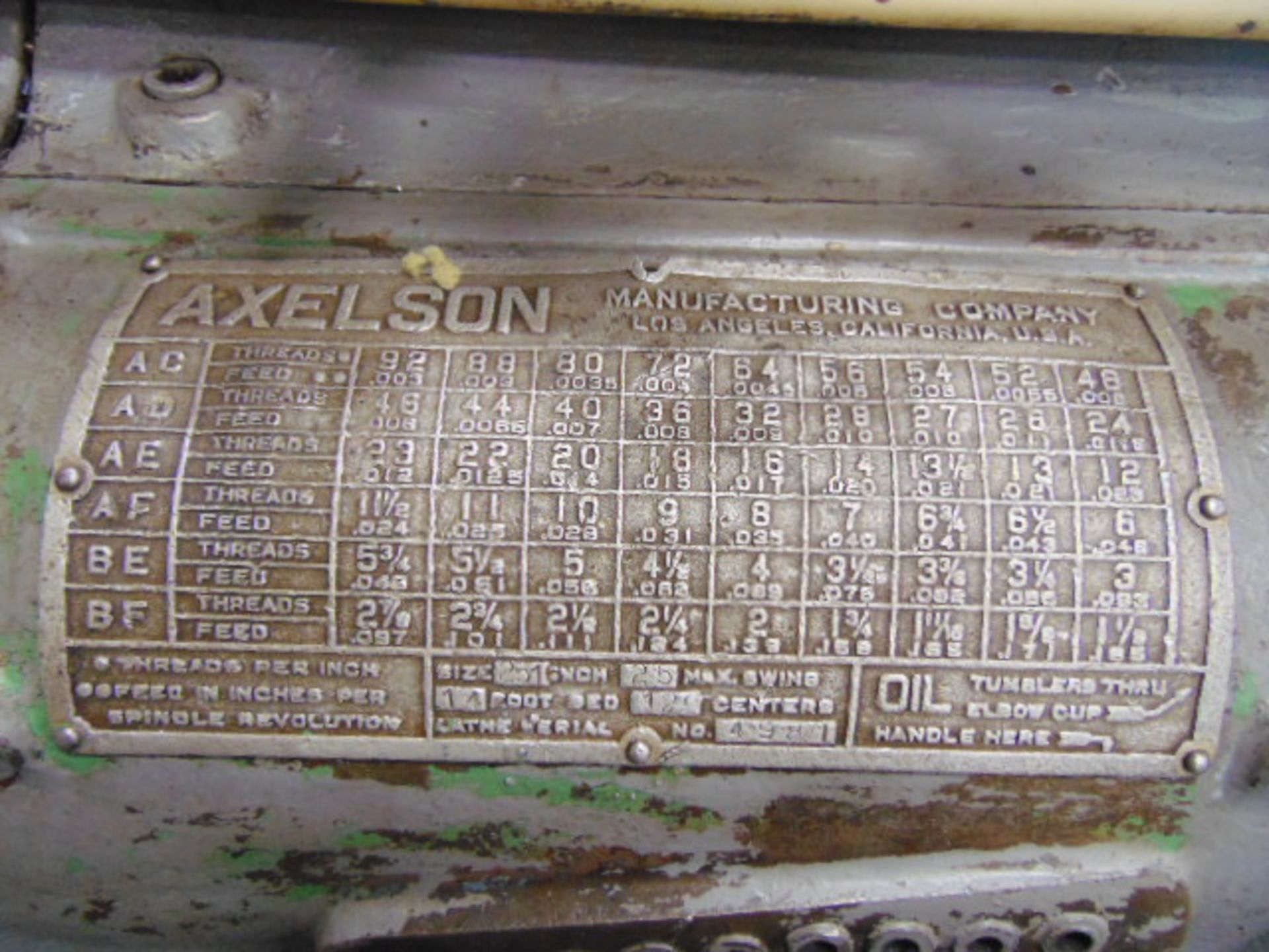 ENGINE LATHE, AXELSON SIZE 2516, 25” max. swing, 120” centers, spdl. spds: 9.5-961 RPM, 2-1/2” spdl. - Image 4 of 10