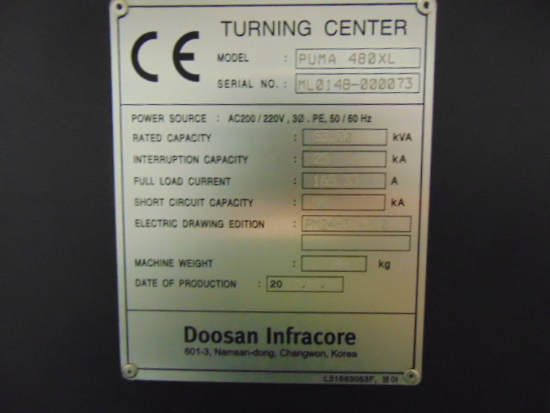 CNC LATHE, DOOSAN PUMA MDL. 480XL, new 1/2012, Fanuc 0i – Mdl. D CNC control, 35'4" swing over - Image 14 of 14