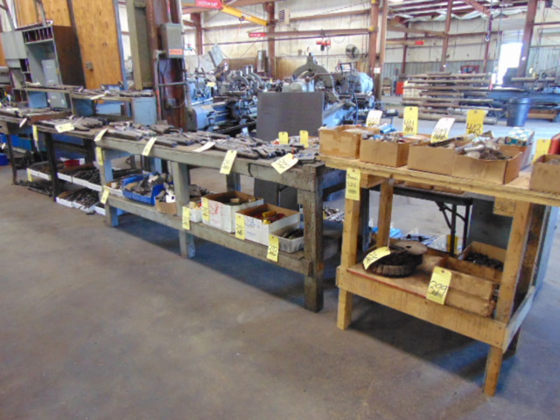 LOT OF WORK BENCHES (4), assorted ((Note: cannot be removed until empty)
