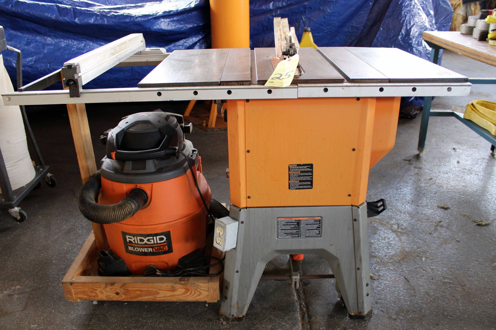 LOT CONSISTING OF: Ridgid 10" Mdl. R4512 table saw, Ridgid blower vacuum